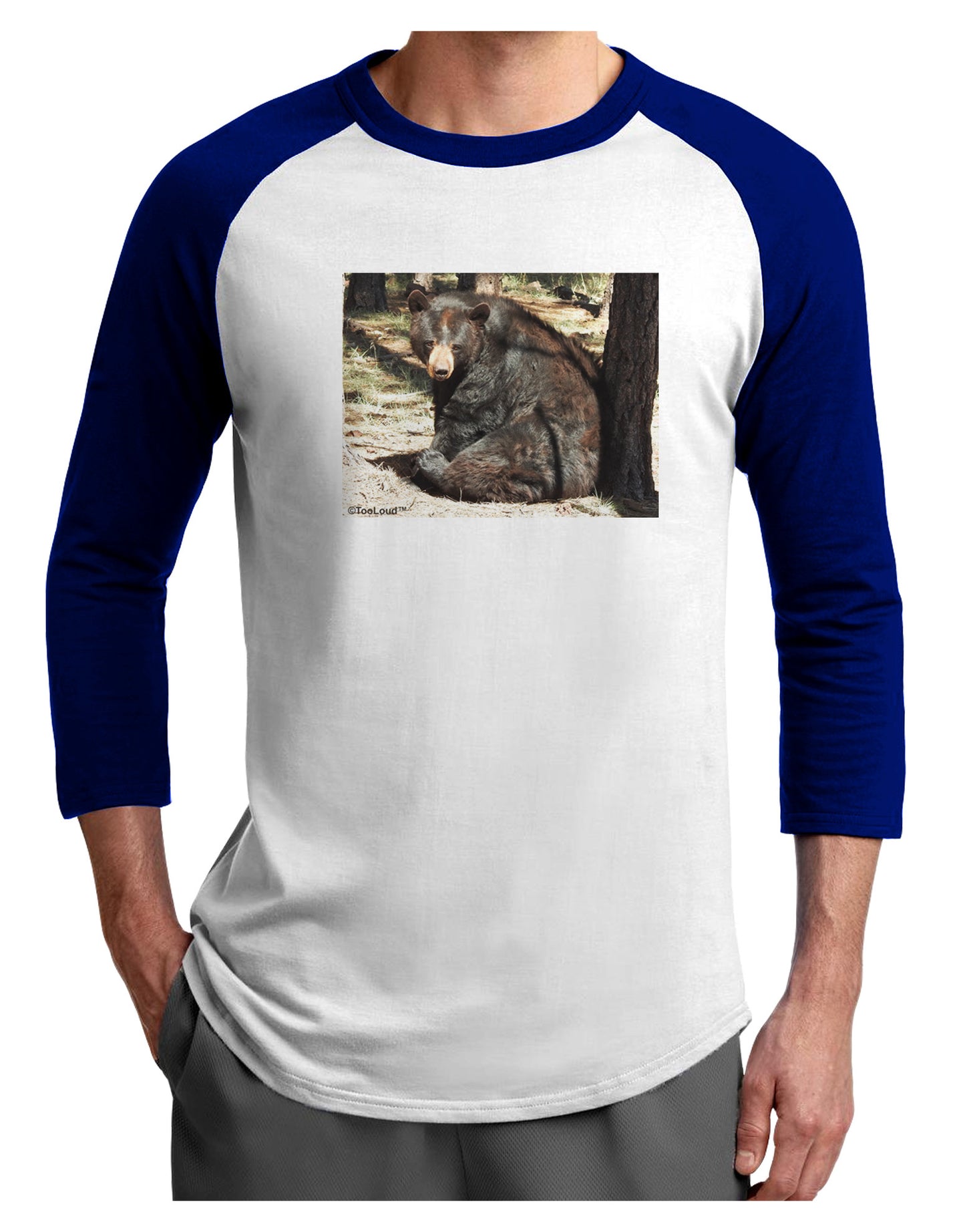 Sad Black Bear Adult Raglan Shirt-Raglan Shirt-TooLoud-White-Royal-X-Small-Davson Sales