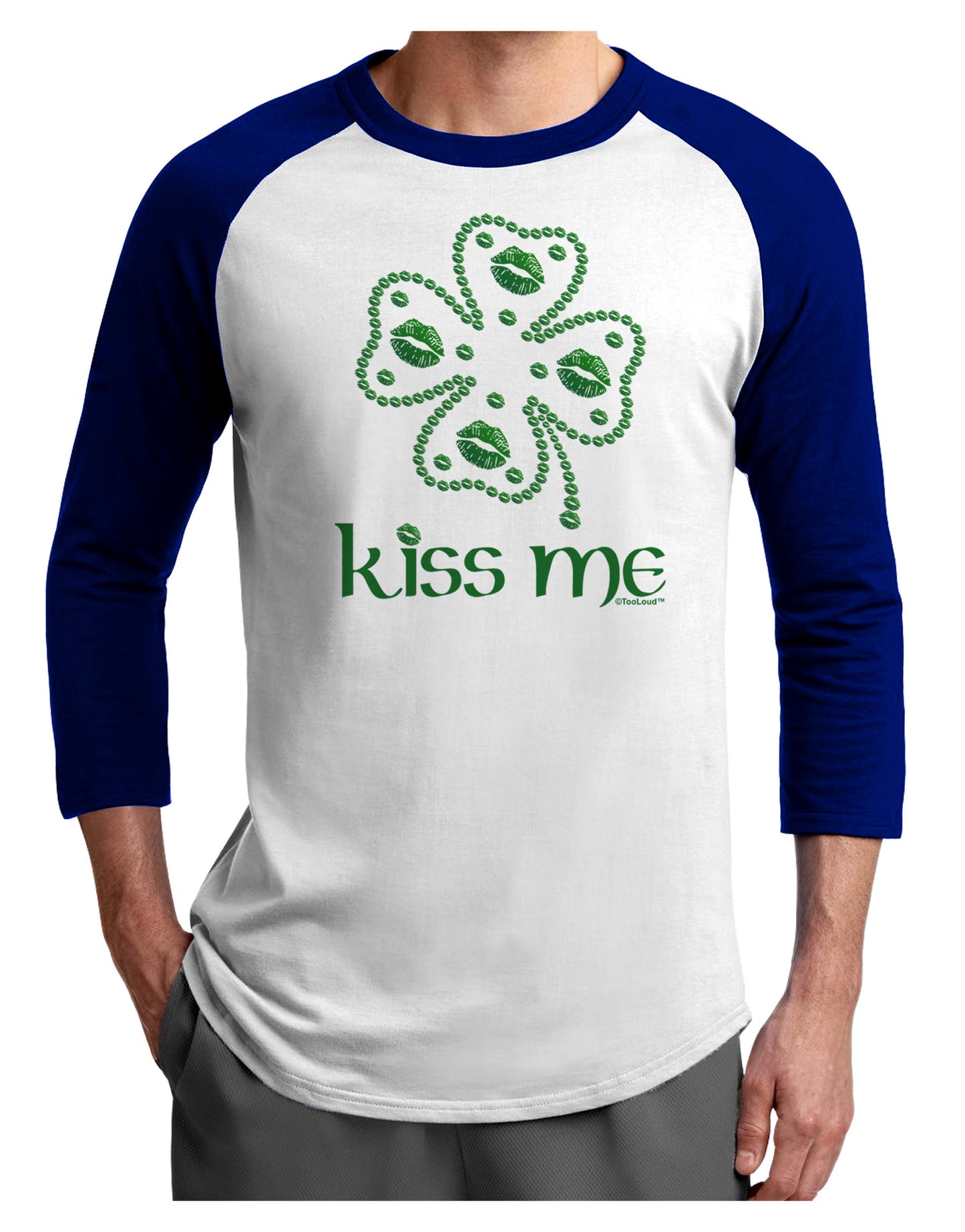 Kiss Me Clover Adult Raglan Shirt-Raglan Shirt-TooLoud-White-Royal-X-Small-Davson Sales