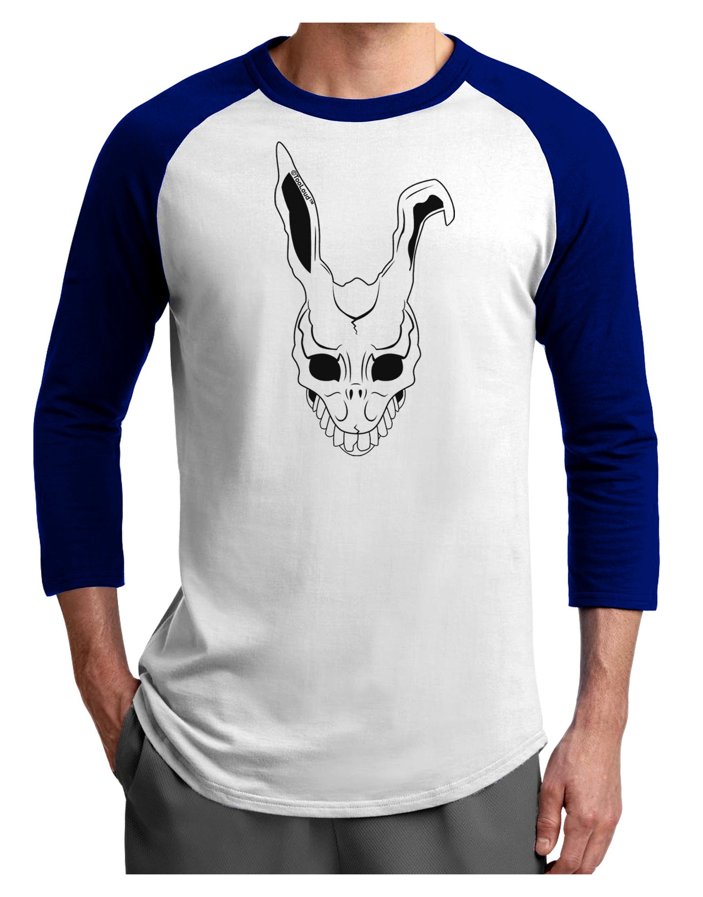 Scary Face Bunny White Adult Raglan Shirt-TooLoud-White-Royal-X-Small-Davson Sales