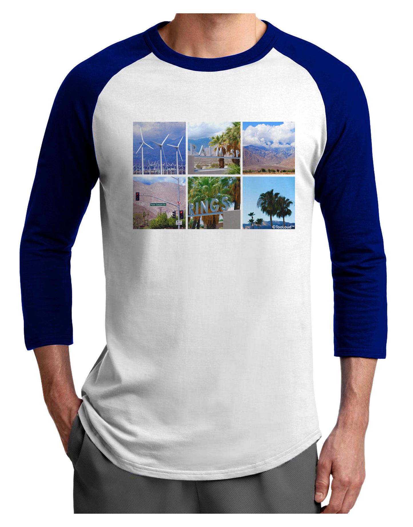 Palm Springs Square Collage Adult Raglan Shirt-TooLoud-White-Royal-X-Small-Davson Sales