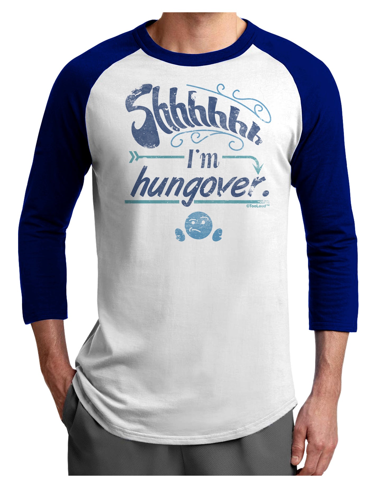 Shhh Im Hungover Funny Adult Raglan Shirt by-Raglan Shirt-TooLoud-White-Royal-X-Small-Davson Sales