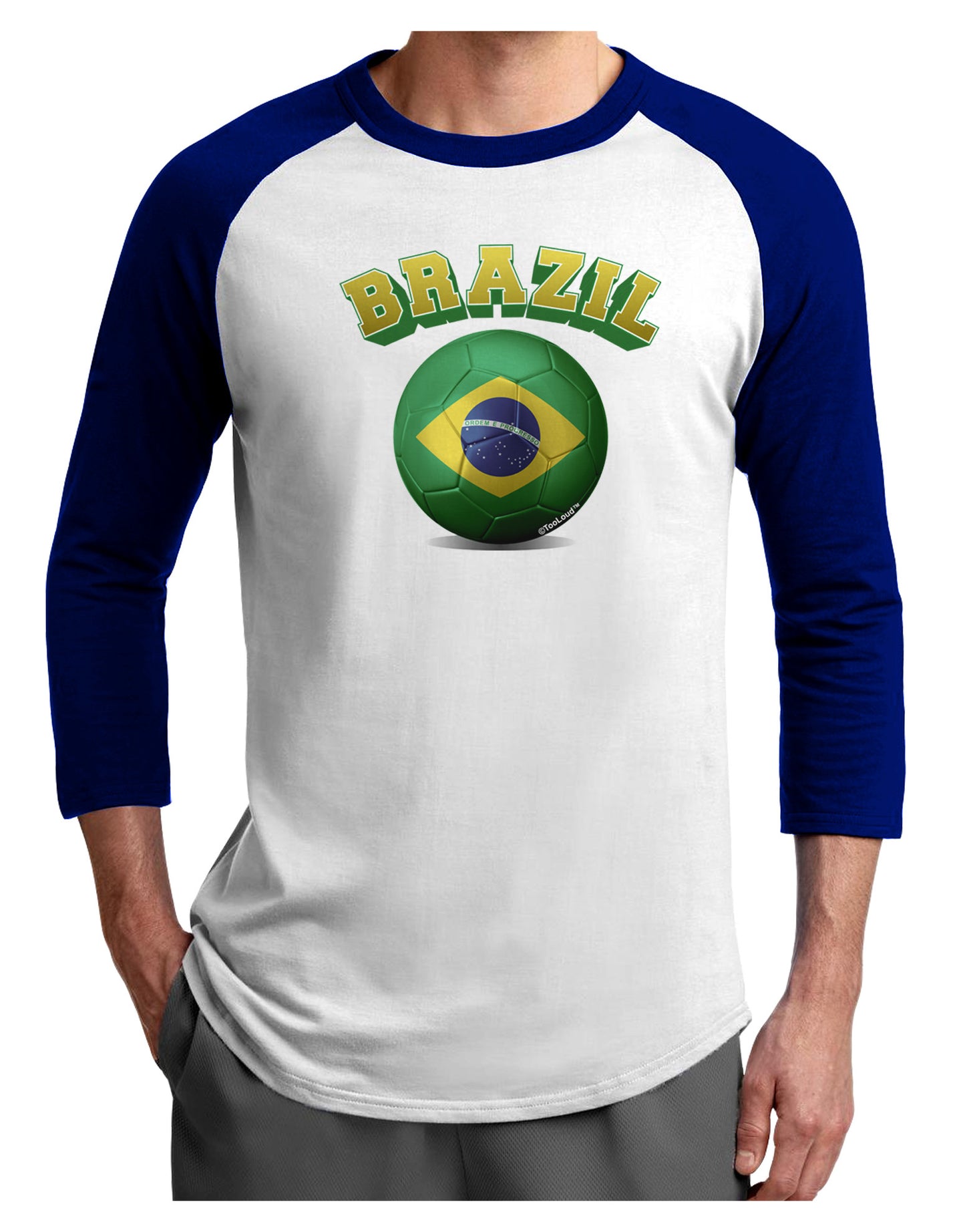 Soccer Ball Flag - Brazil Adult Raglan Shirt-Raglan Shirt-TooLoud-White-Royal-X-Small-Davson Sales