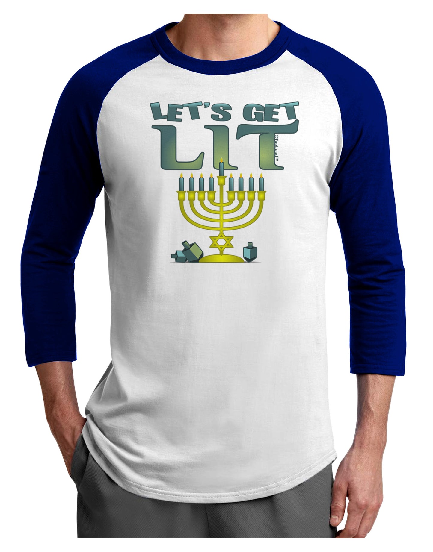 Let's Get Lit Menorah Adult Raglan Shirt-Raglan Shirt-TooLoud-White-Royal-X-Small-Davson Sales