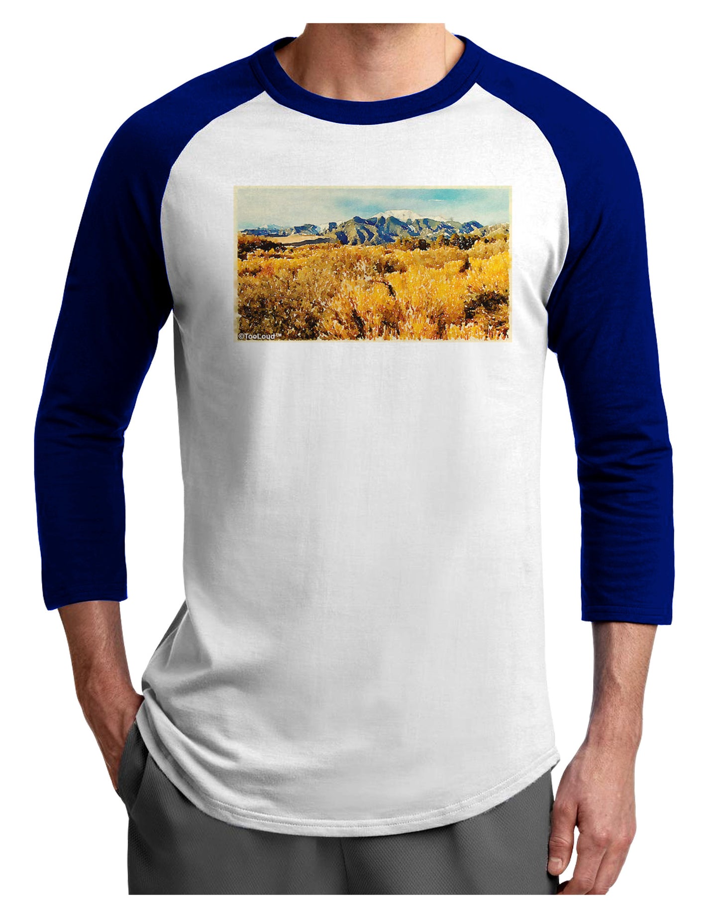 Mountain Forest Park Watercolor Adult Raglan Shirt-TooLoud-White-Royal-X-Small-Davson Sales