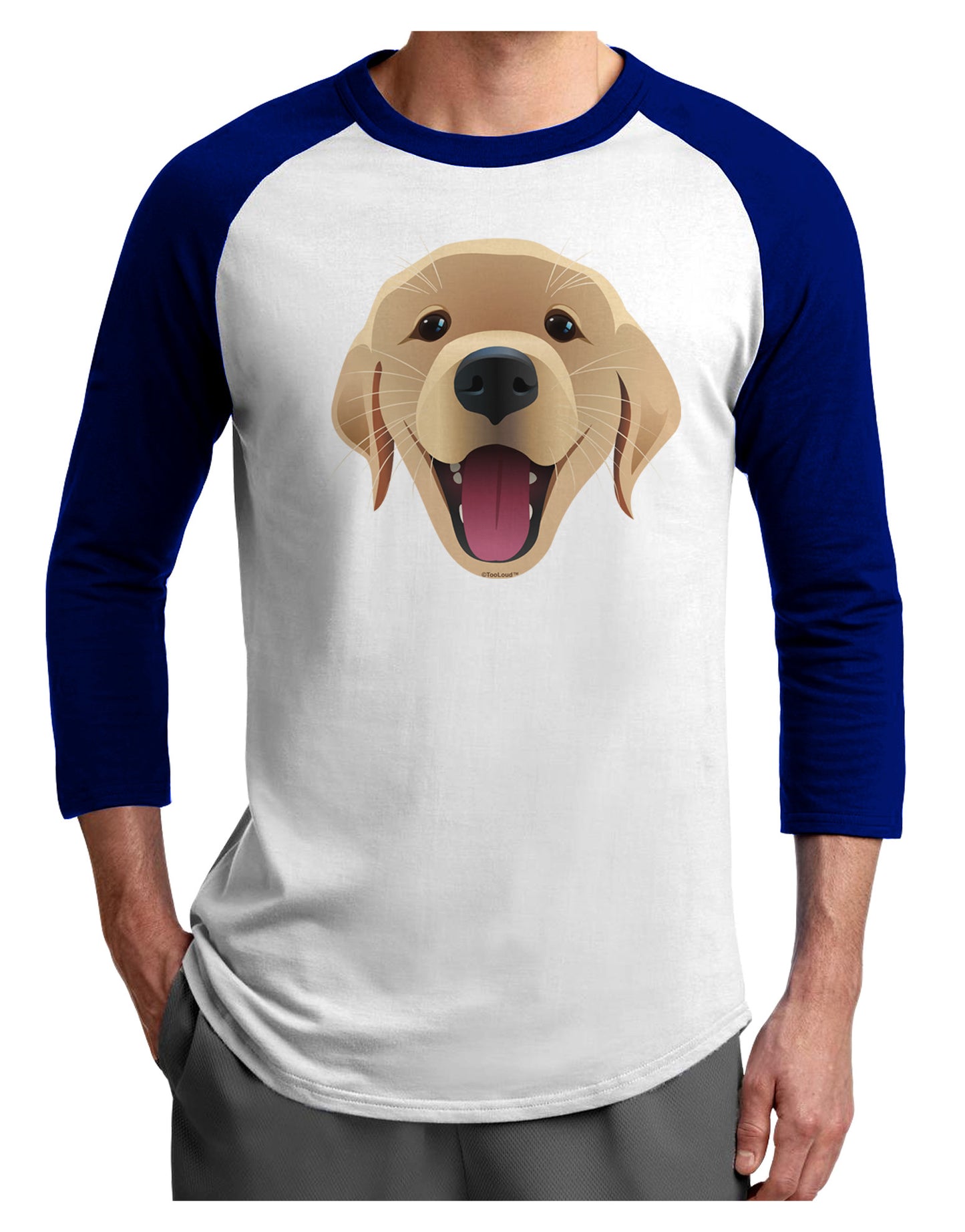 Cute Golden Retriever Puppy Face Adult Raglan Shirt-TooLoud-White-Royal-X-Small-Davson Sales