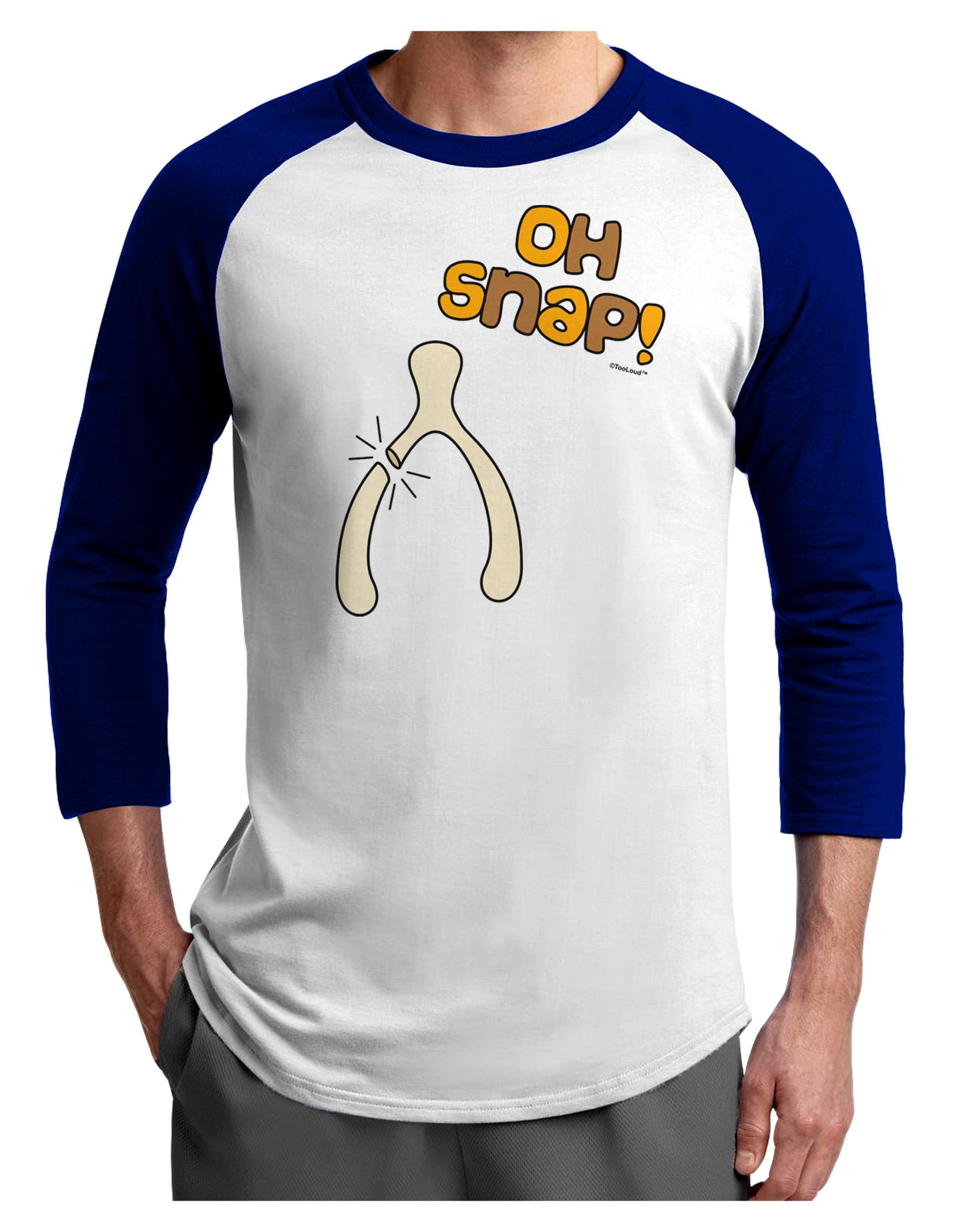 Oh Snap Wishbone - Thanksgiving Adult Raglan Shirt-TooLoud-White-Royal-X-Small-Davson Sales
