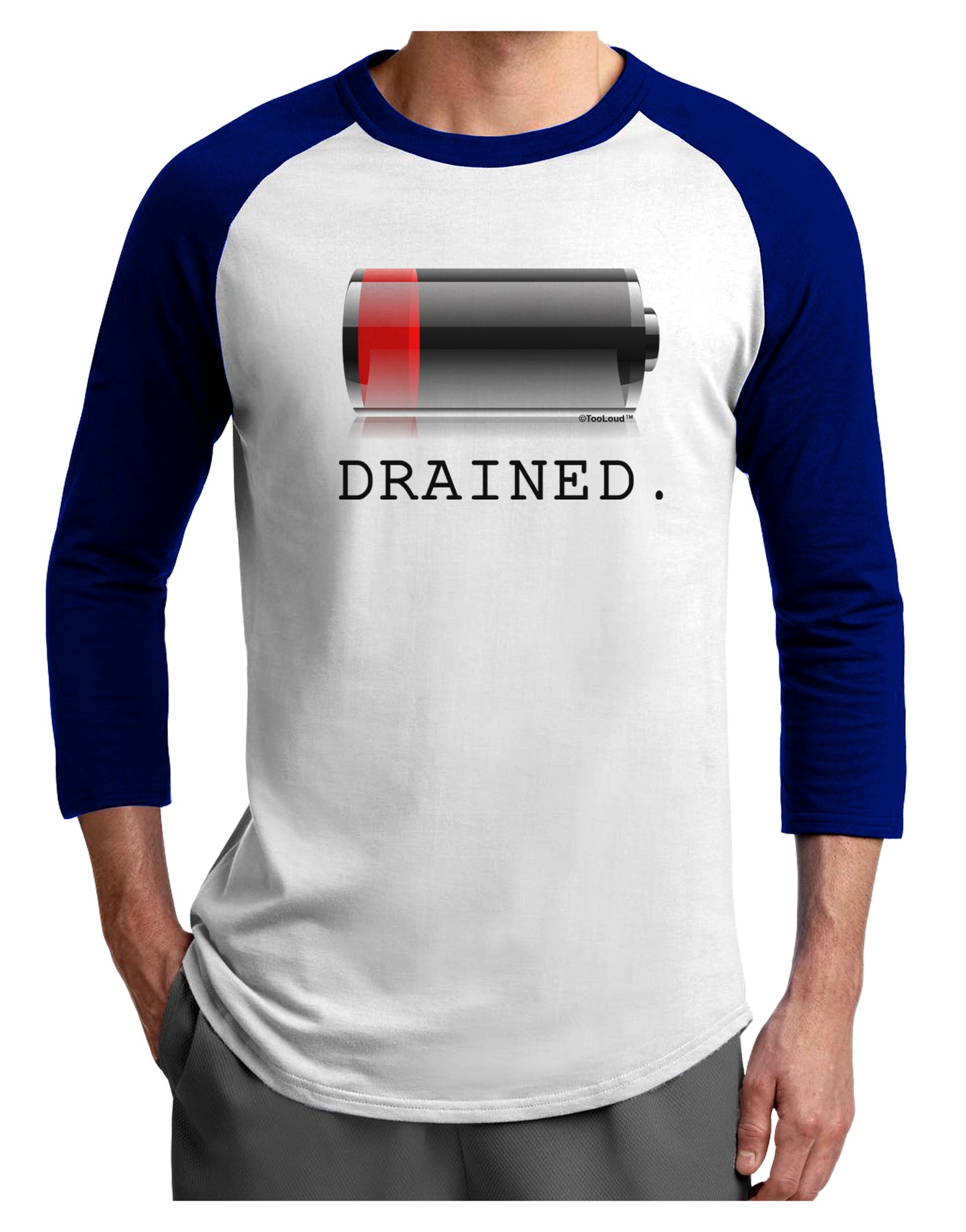 Battery Drained Adult Raglan Shirt-Raglan Shirt-TooLoud-White-Royal-X-Small-Davson Sales