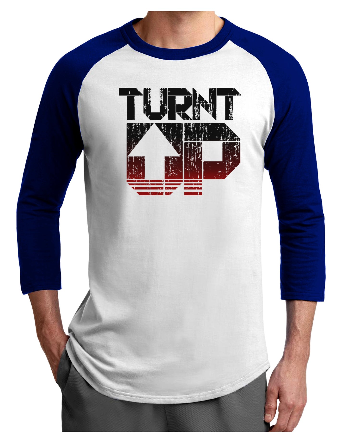 TooLoud Turnt Up Distressed Adult Raglan Shirt-Raglan Shirt-TooLoud-White-Royal-X-Small-Davson Sales