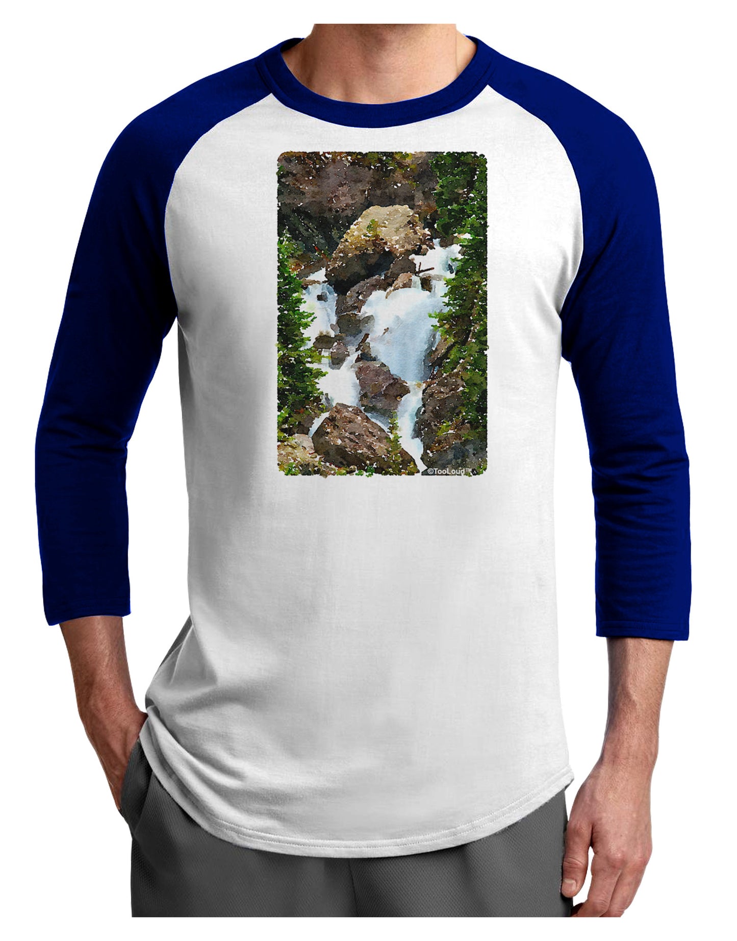 TooLoud Waterfall Watercolor Adult Raglan Shirt-TooLoud-White-Royal-X-Small-Davson Sales