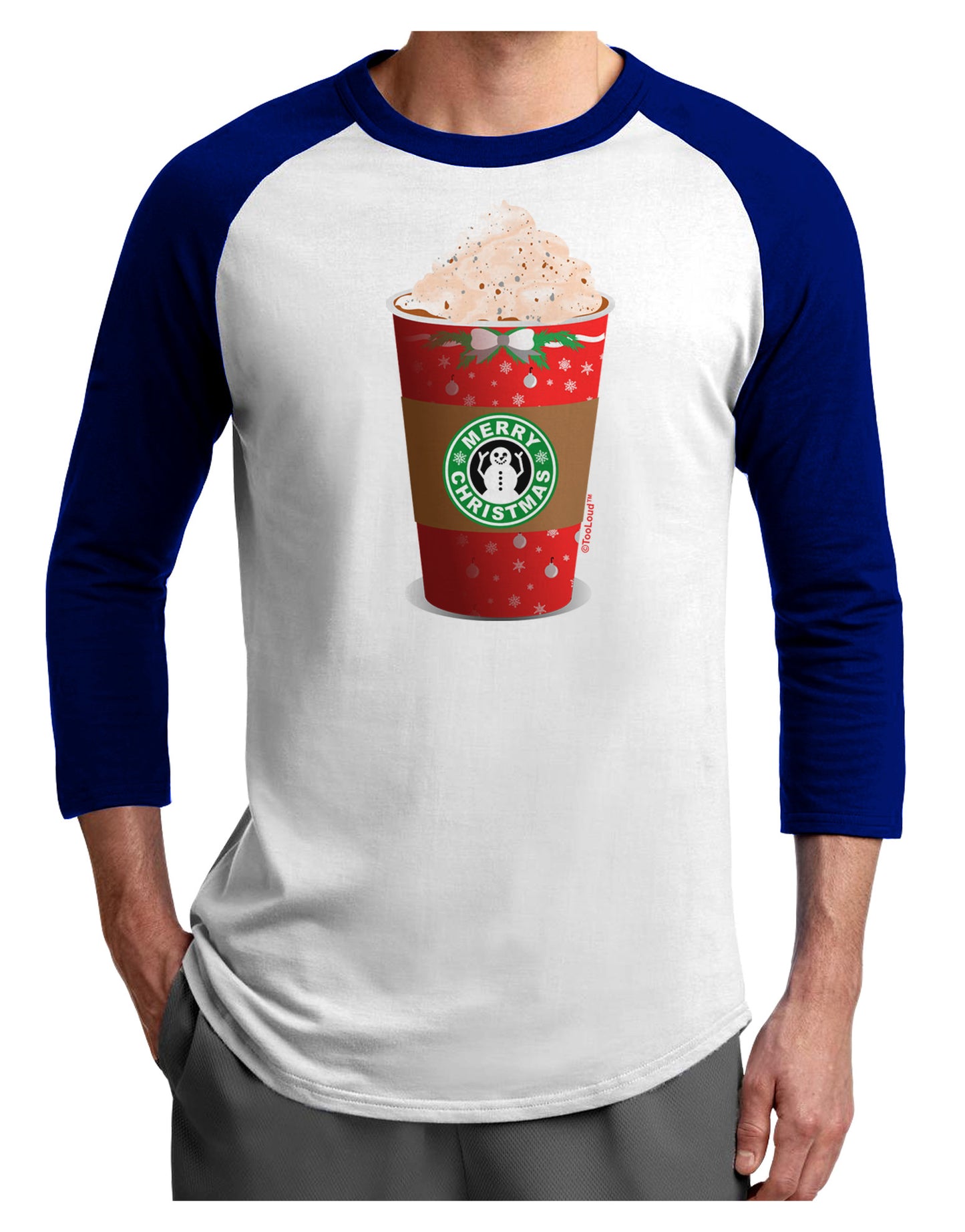Merry Christmas Latte Cup Adult Raglan Shirt-Raglan Shirt-TooLoud-White-Royal-X-Small-Davson Sales