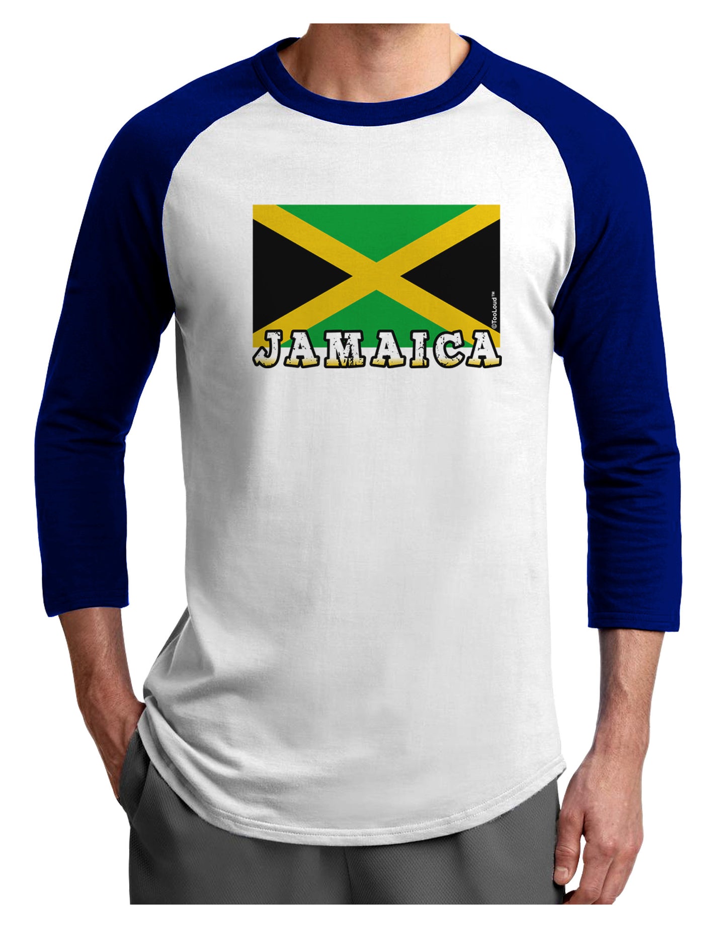 Jamaica Flag Adult Raglan Shirt-Raglan Shirt-TooLoud-White-Royal-X-Small-Davson Sales