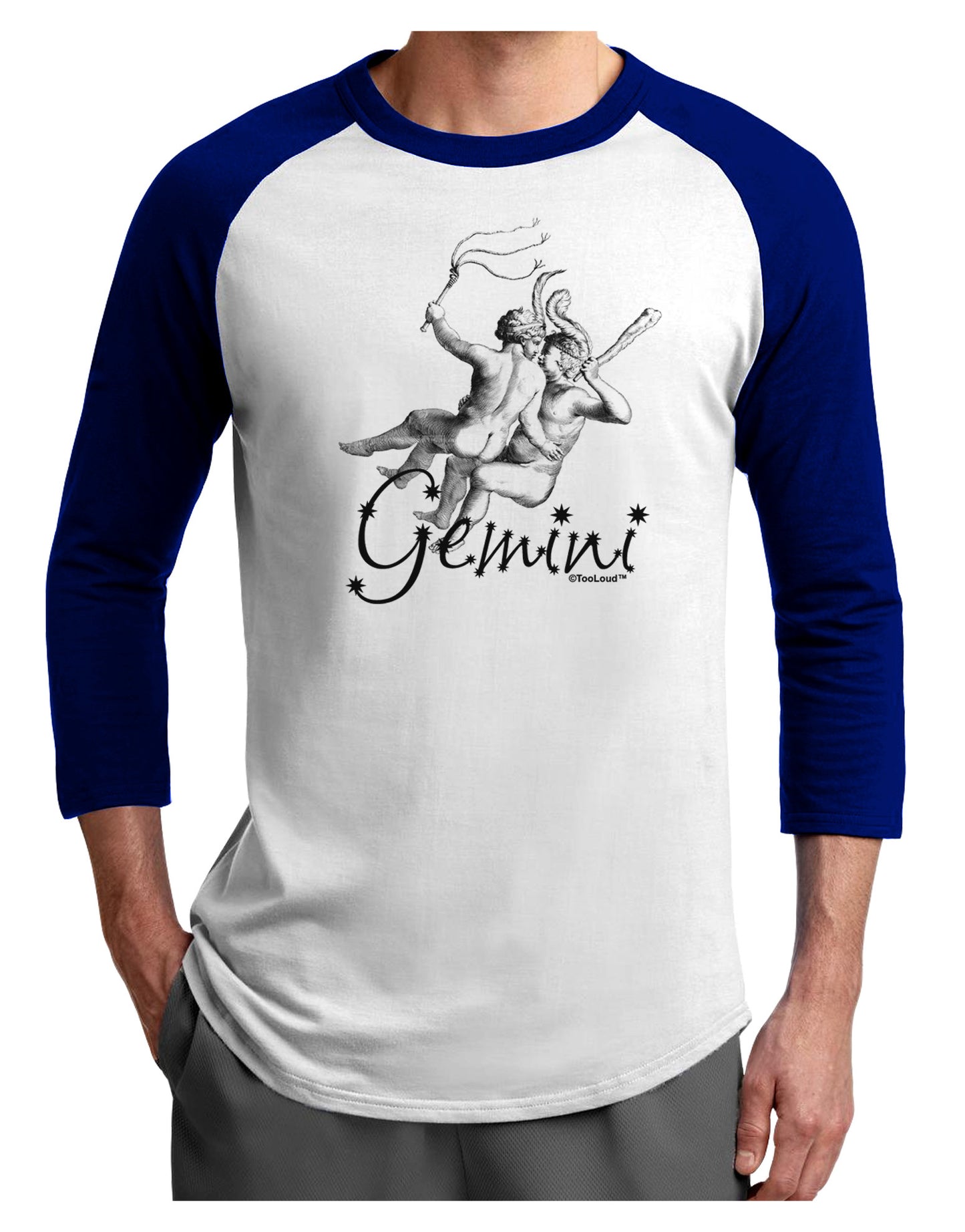 Gemini Illustration Adult Raglan Shirt-TooLoud-White-Royal-X-Small-Davson Sales