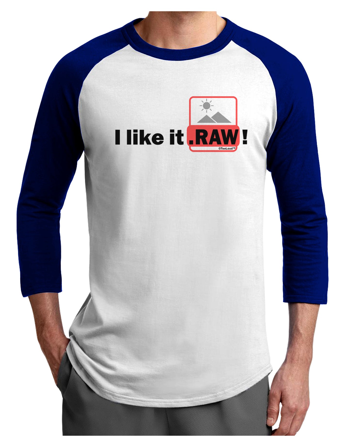 I Like It RAW Adult Raglan Shirt-TooLoud-White-Royal-X-Small-Davson Sales