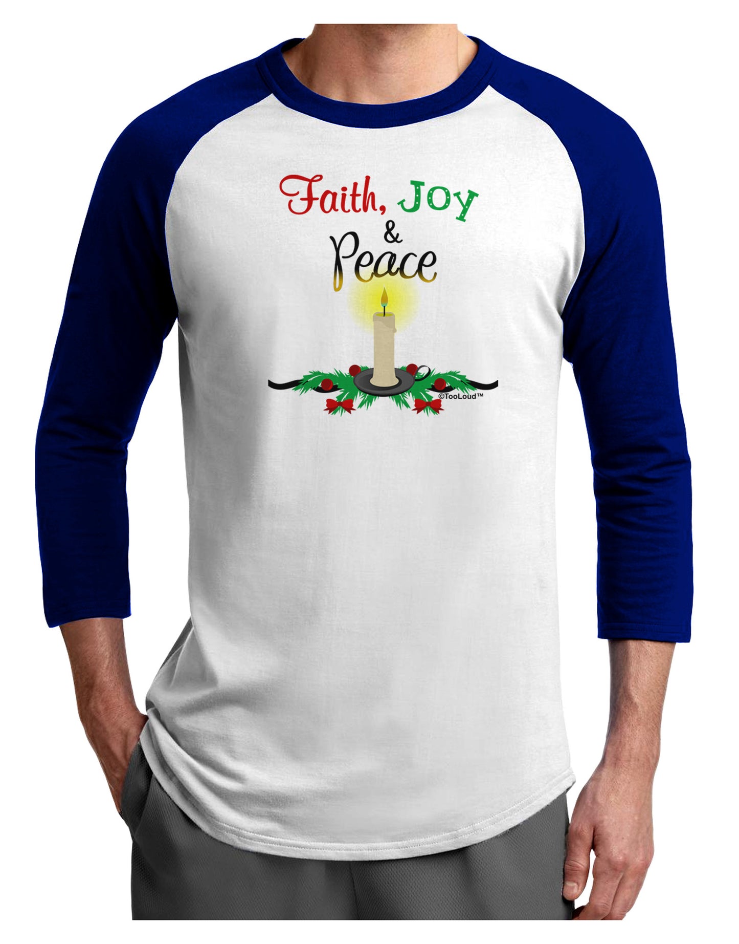 Christmas Candle with Text Adult Raglan Shirt-Raglan Shirt-TooLoud-White-Royal-X-Small-Davson Sales