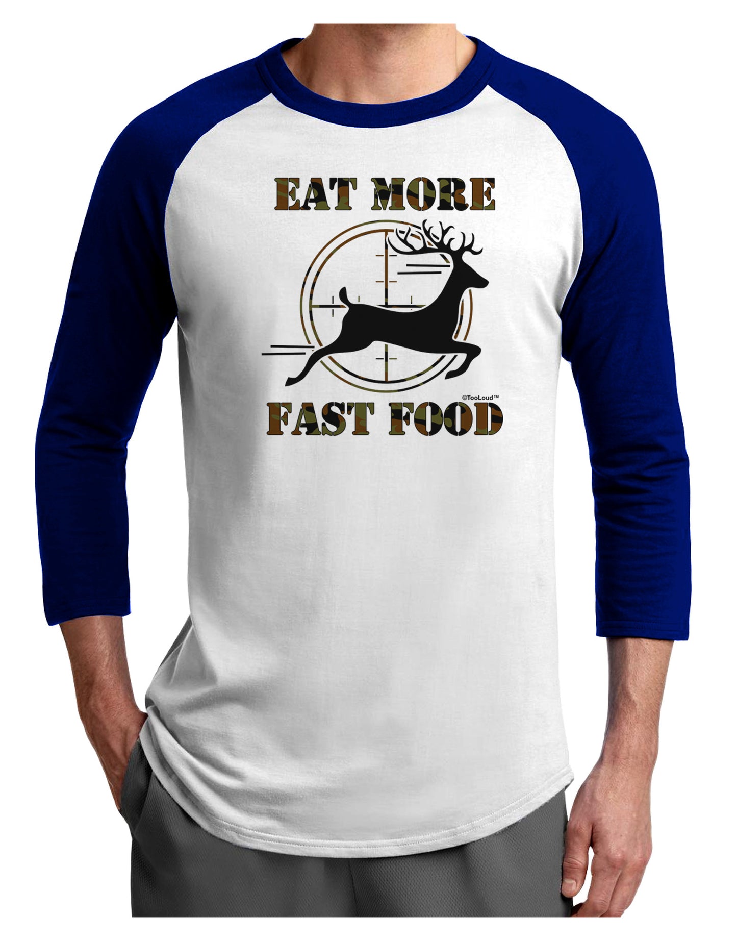 Eat More Fast Food - Deer Adult Raglan Shirt-TooLoud-White-Royal-X-Small-Davson Sales
