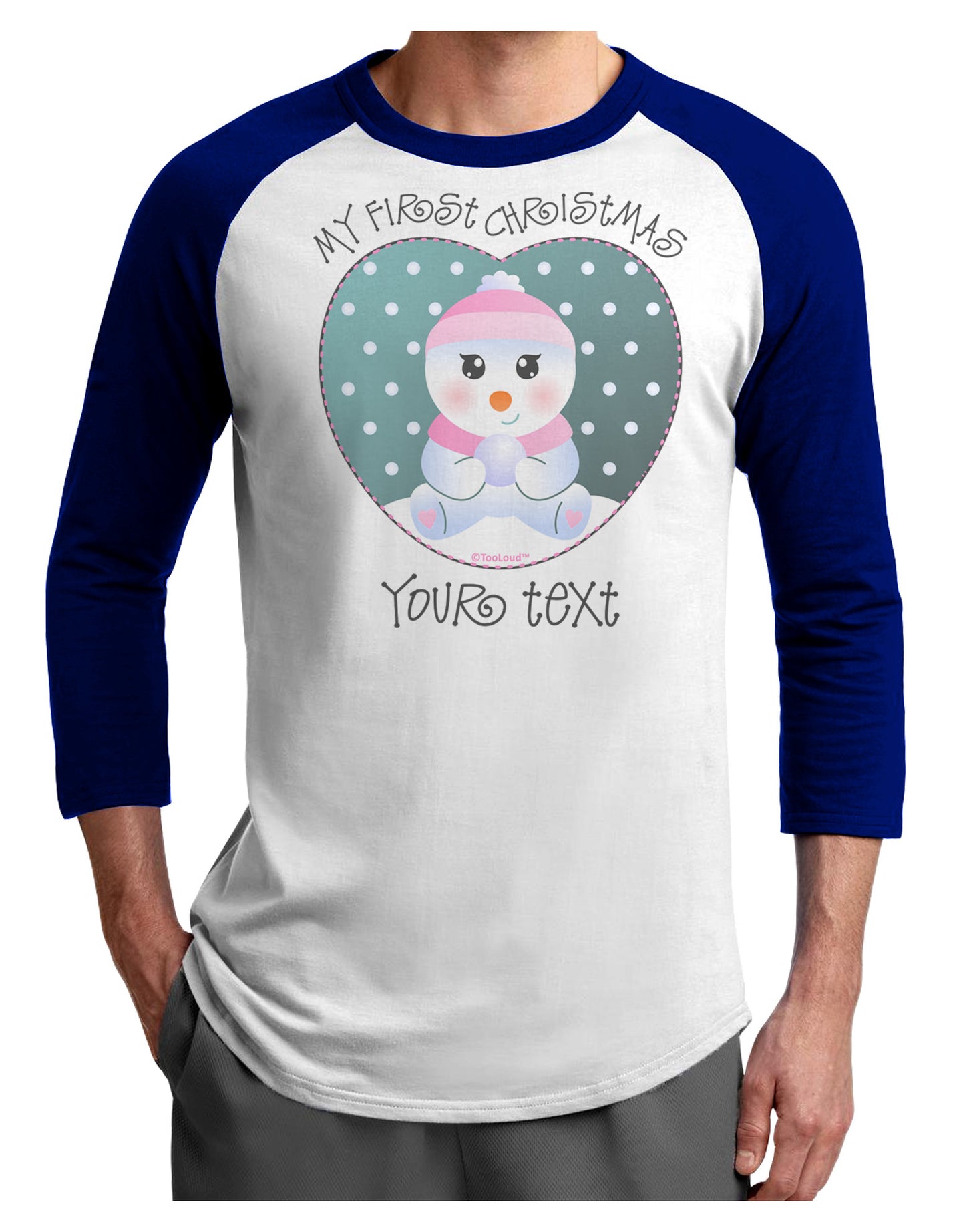 Personalized My First Christmas Snowbaby Girl Adult Raglan Shirt-TooLoud-White-Royal-X-Small-Davson Sales