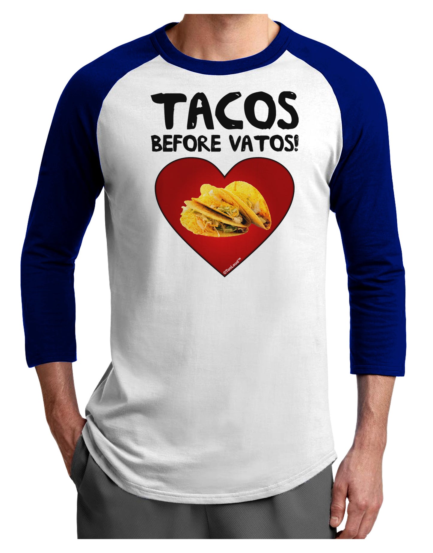 Tacos before Vatos Adult Raglan Shirt-Raglan Shirt-TooLoud-White-Royal-X-Small-Davson Sales
