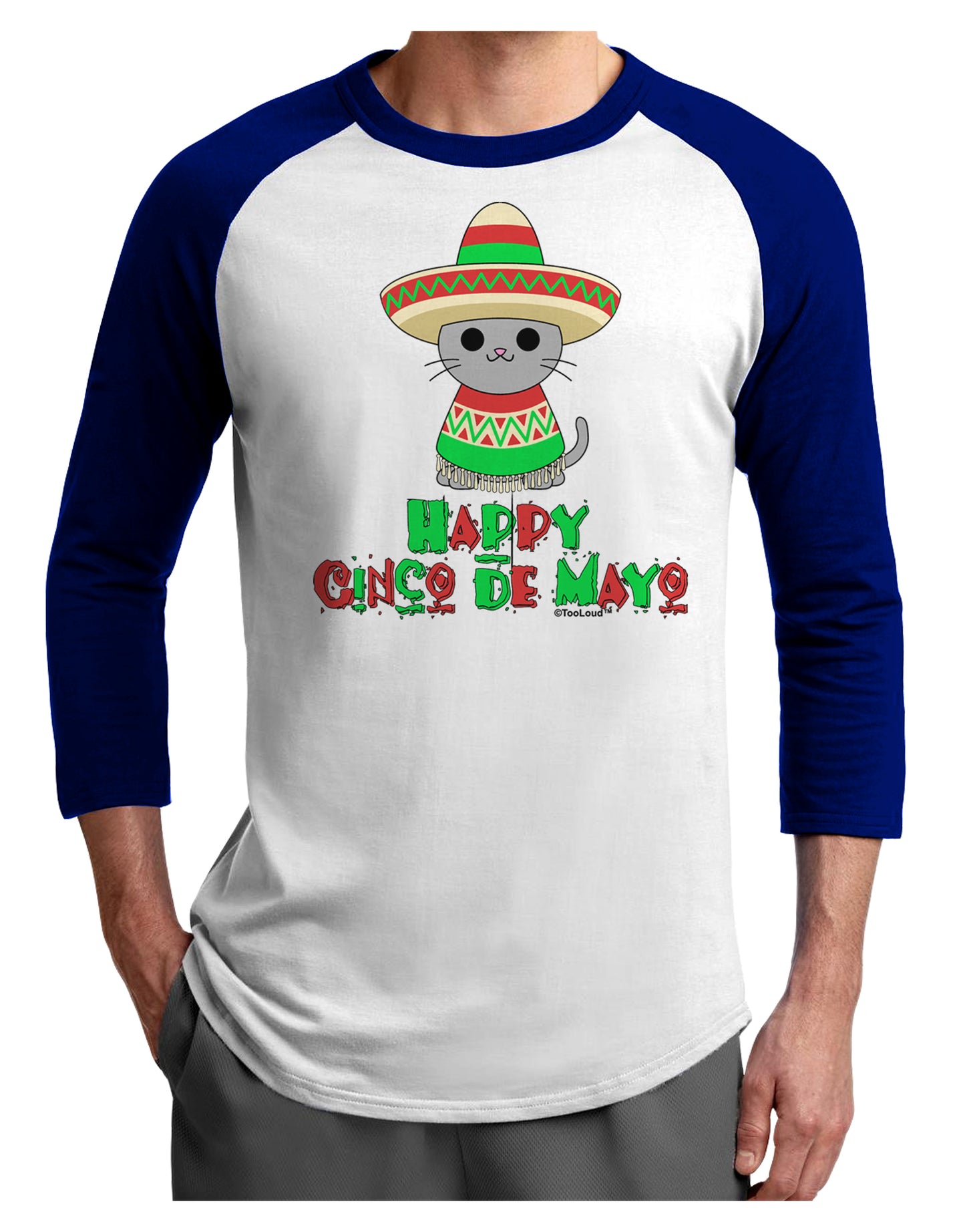 Happy Cinco de Mayo Cat Adult Raglan Shirt by TooLoud-TooLoud-White-Royal-X-Small-Davson Sales