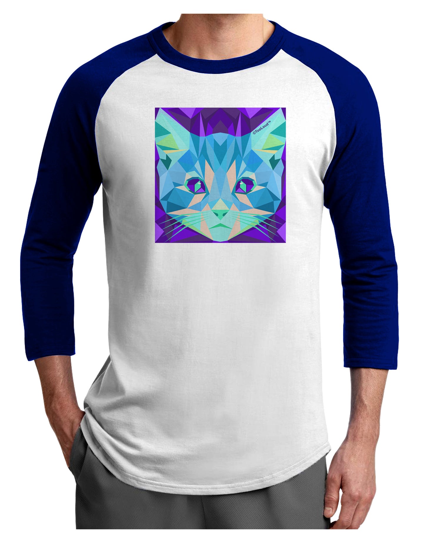 Geometric Kitty Inverted Adult Raglan Shirt-Raglan Shirt-TooLoud-White-Royal-X-Small-Davson Sales