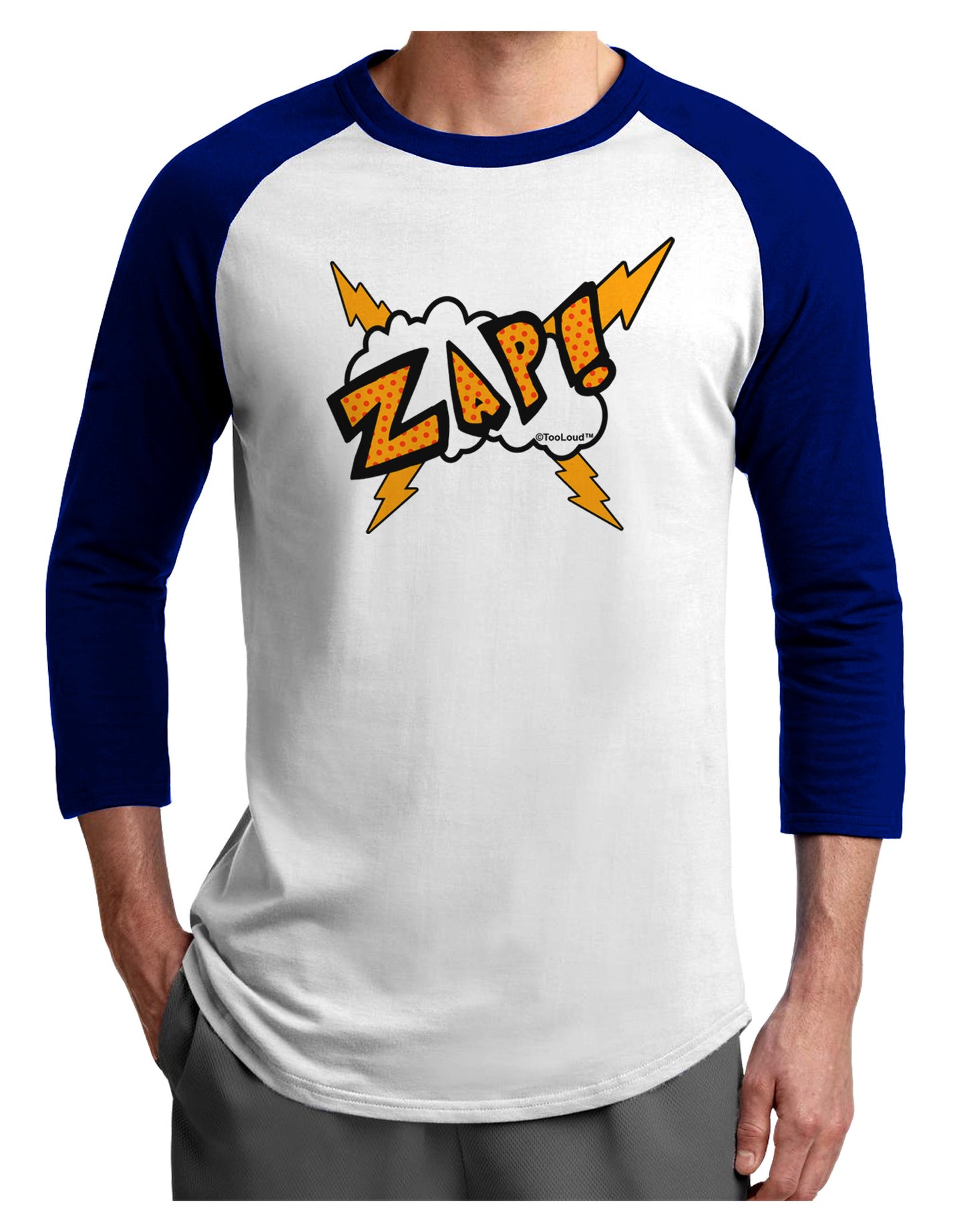 Onomatopoeia ZAP Adult Raglan Shirt-TooLoud-White-Royal-X-Small-Davson Sales