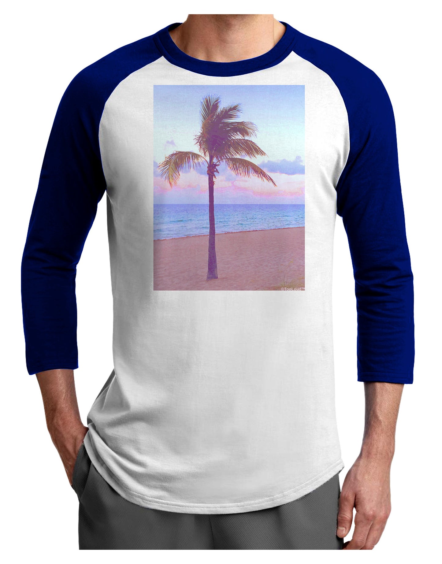 Palm Tree Beach Filter Adult Raglan Shirt-Raglan Shirt-TooLoud-White-Royal-X-Small-Davson Sales