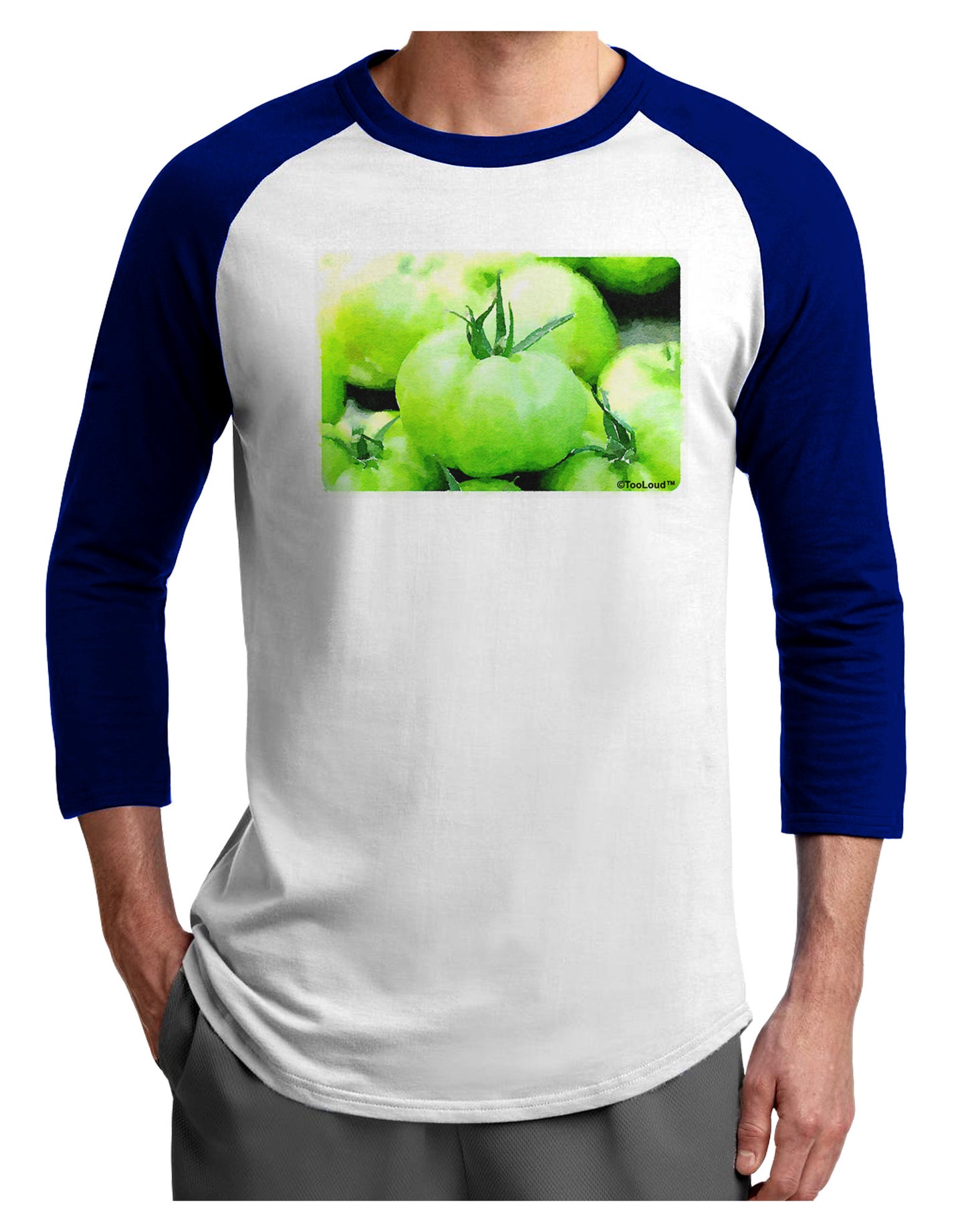 Watercolor Green Tomatoes Adult Raglan Shirt-TooLoud-White-Royal-X-Small-Davson Sales