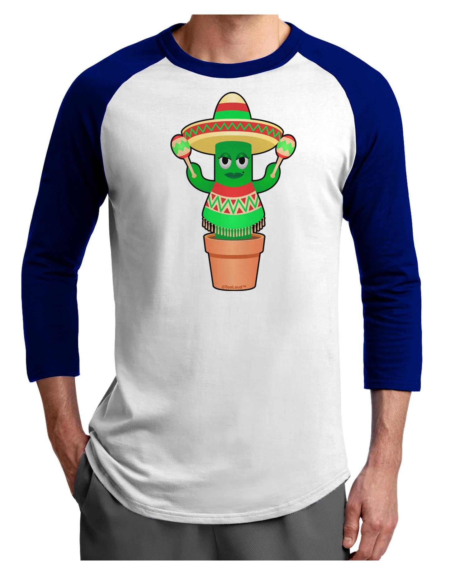 Fiesta Cactus Poncho Adult Raglan Shirt-Raglan Shirt-TooLoud-White-Royal-X-Small-Davson Sales