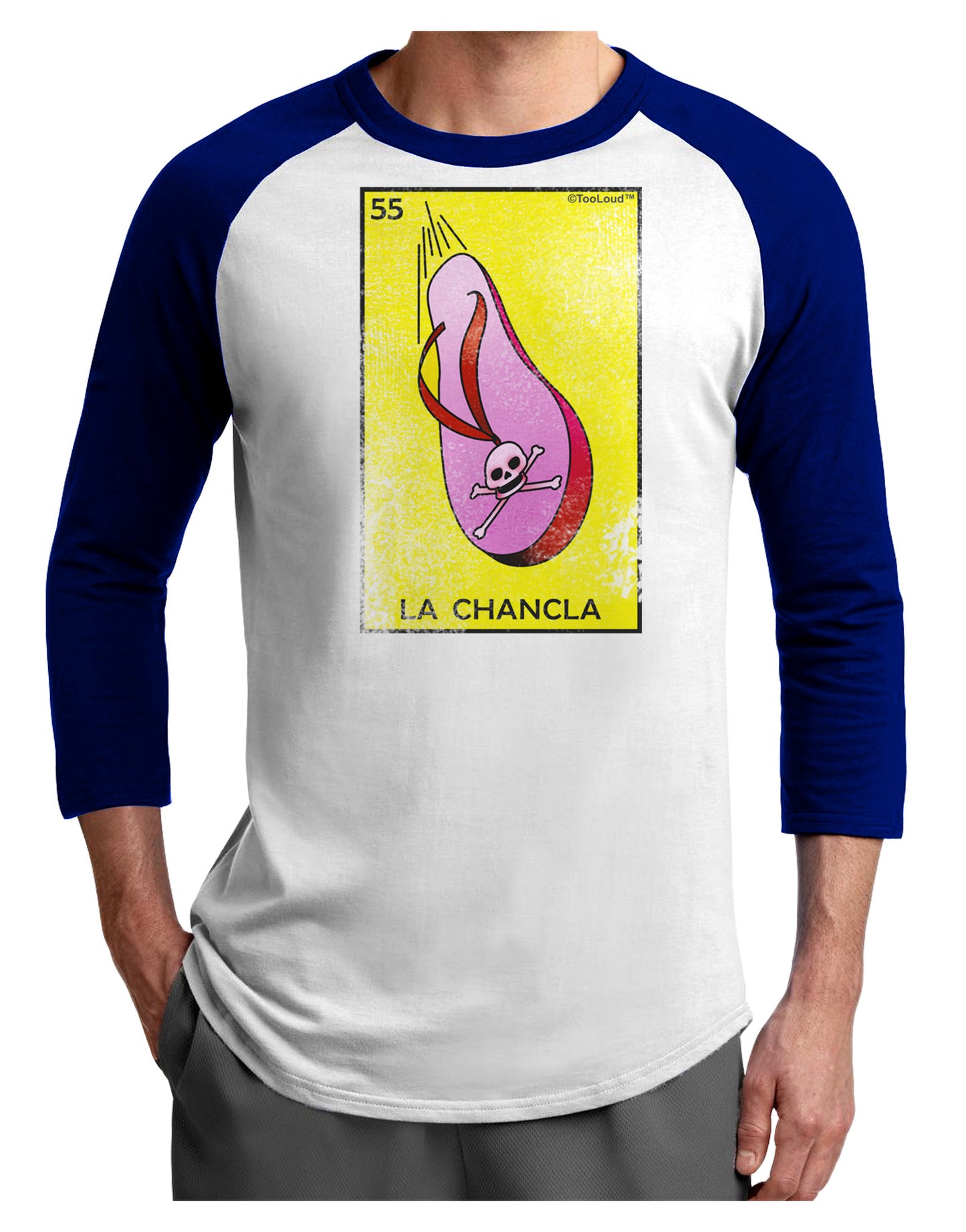 La Chancla Loteria Distressed Adult Raglan Shirt by-Raglan Shirt-TooLoud-White-Royal-X-Small-Davson Sales