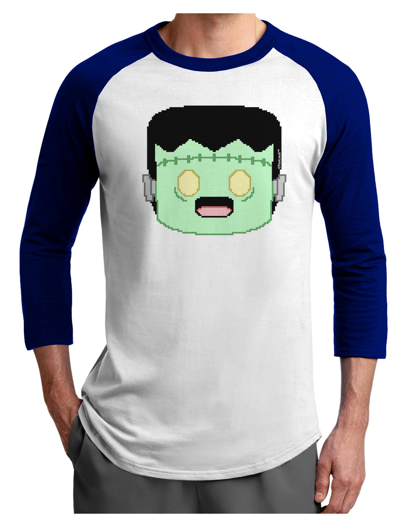 Cute Pixel Monster Adult Raglan Shirt-TooLoud-White-Royal-X-Small-Davson Sales