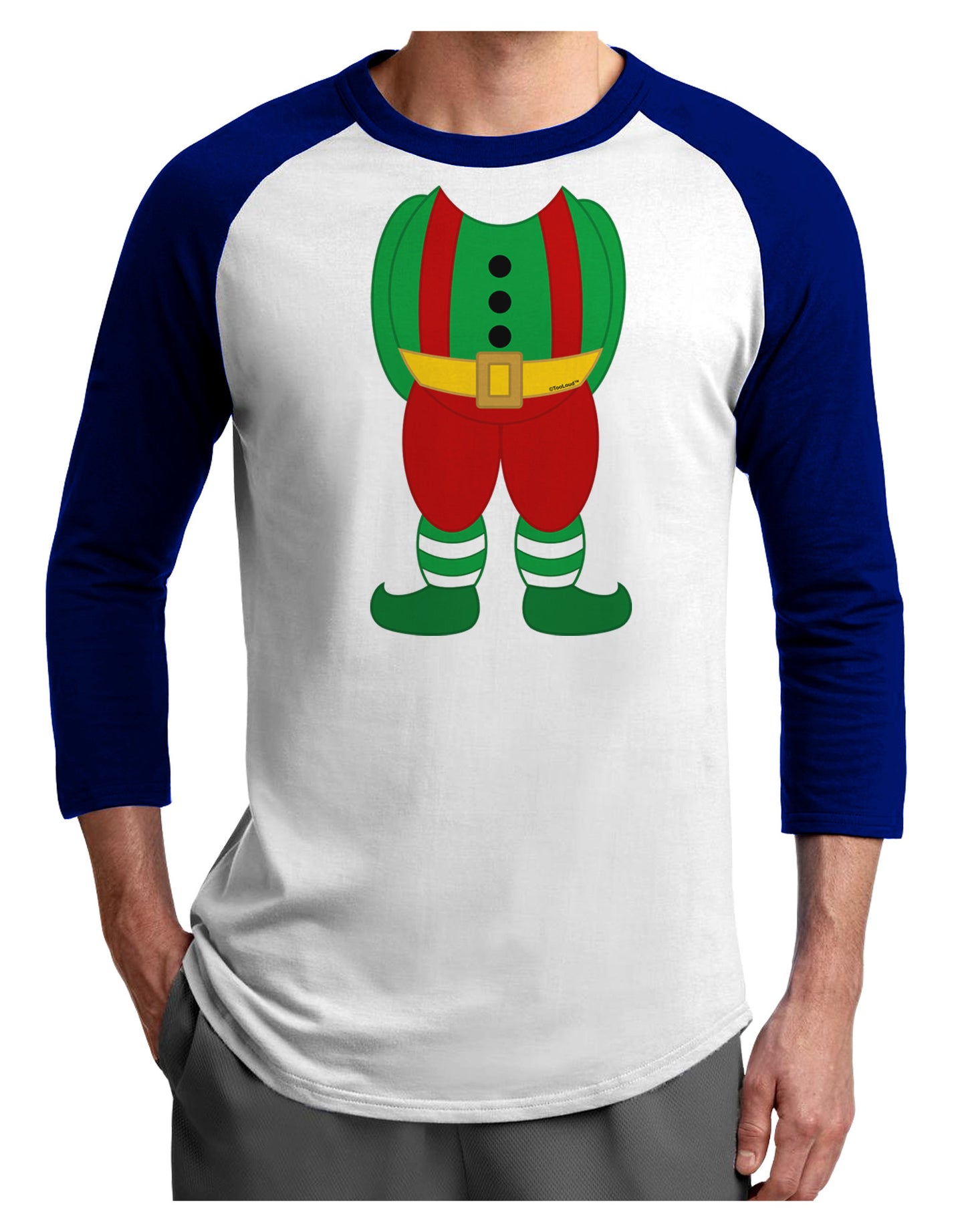 Christmas Elf Boy Character Body Adult Raglan Shirt-TooLoud-White-Royal-X-Small-Davson Sales