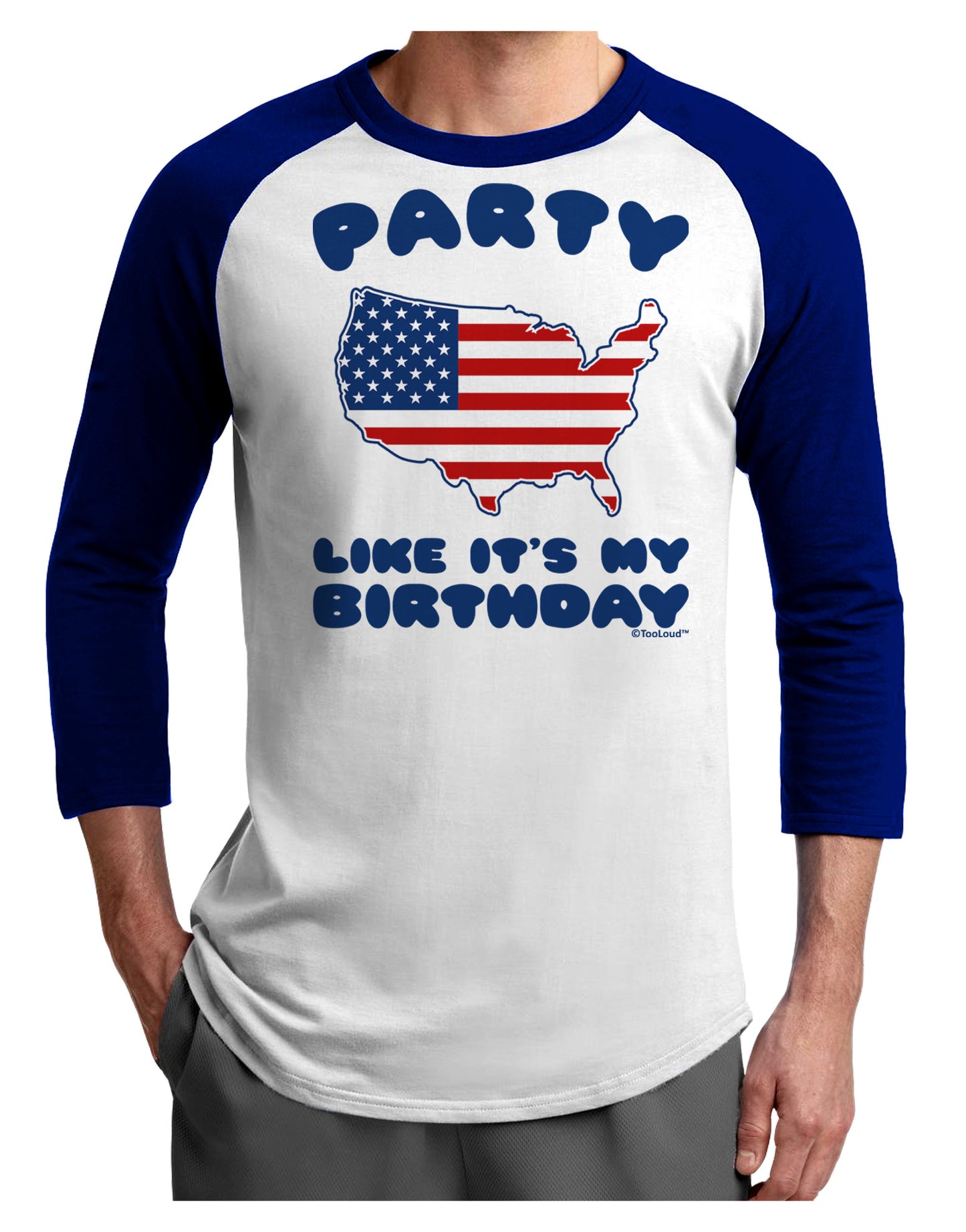 Party Like It's My Birthday - 4th of July Adult Raglan Shirt-TooLoud-White-Royal-X-Small-Davson Sales