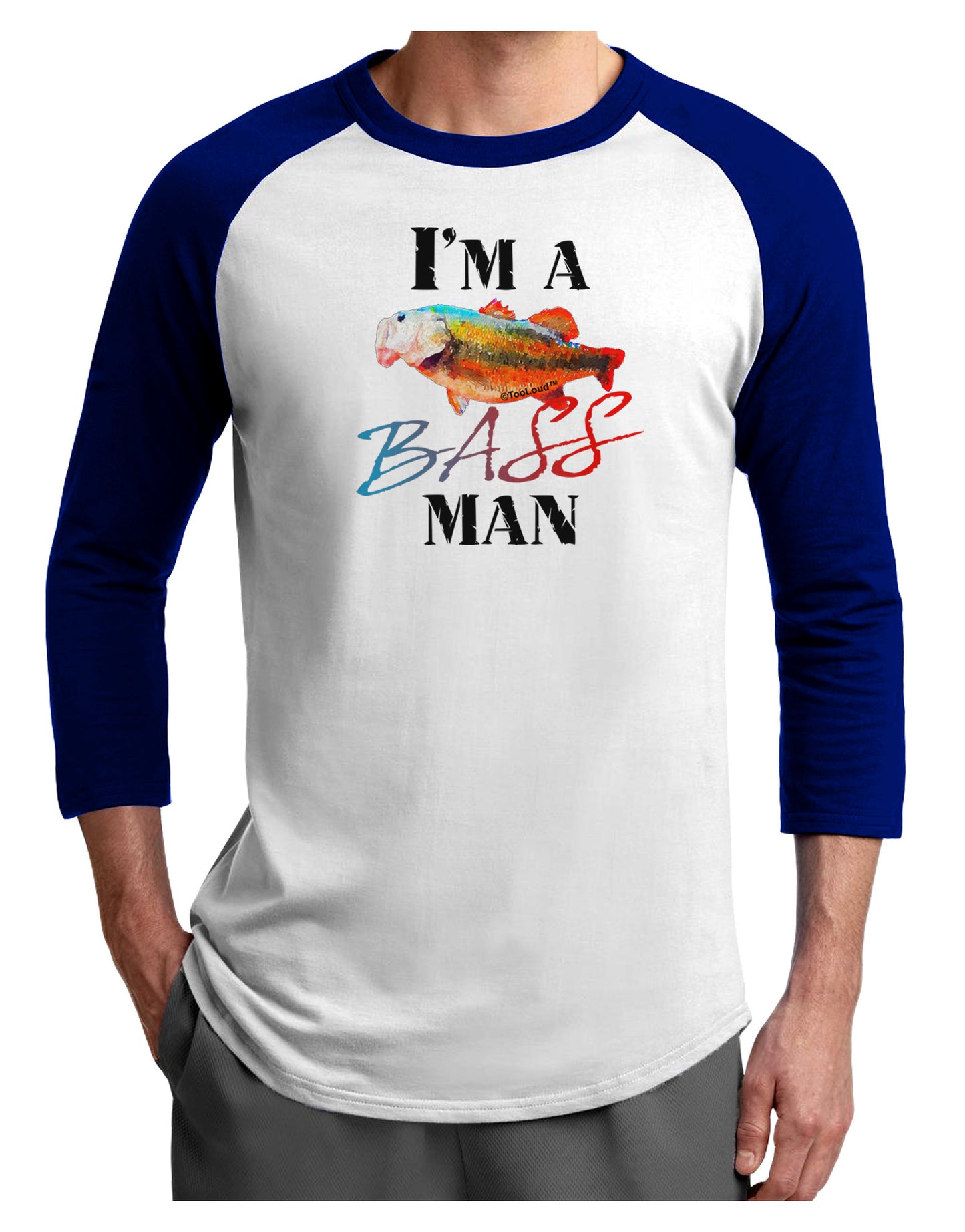 I'm A Bass Man Watercolor Adult Raglan Shirt-Raglan Shirt-TooLoud-White-Royal-X-Small-Davson Sales