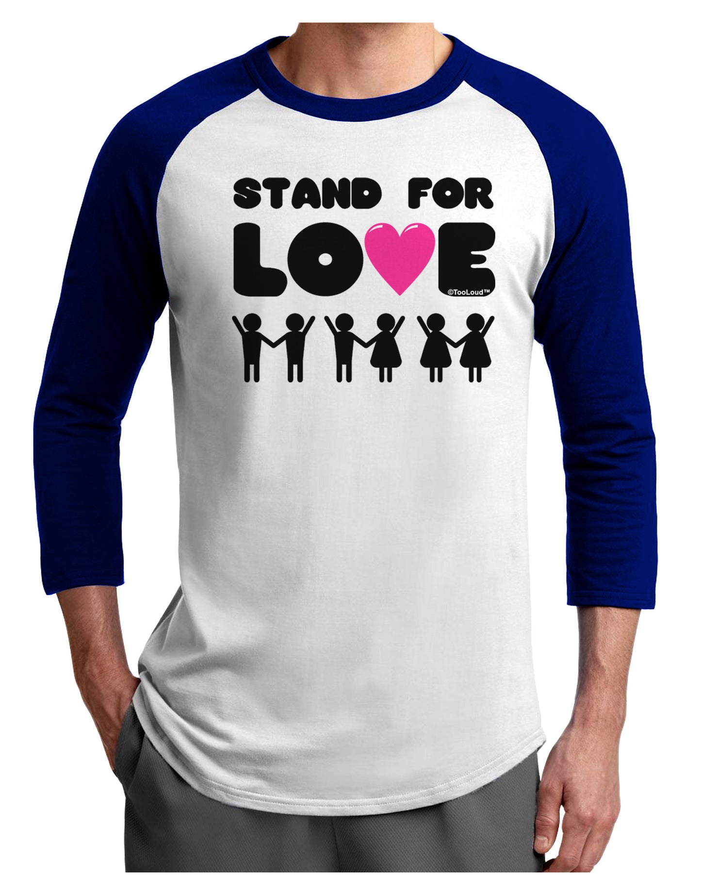 Stand For Love Pink Heart Adult Raglan Shirt-TooLoud-White-Royal-X-Small-Davson Sales