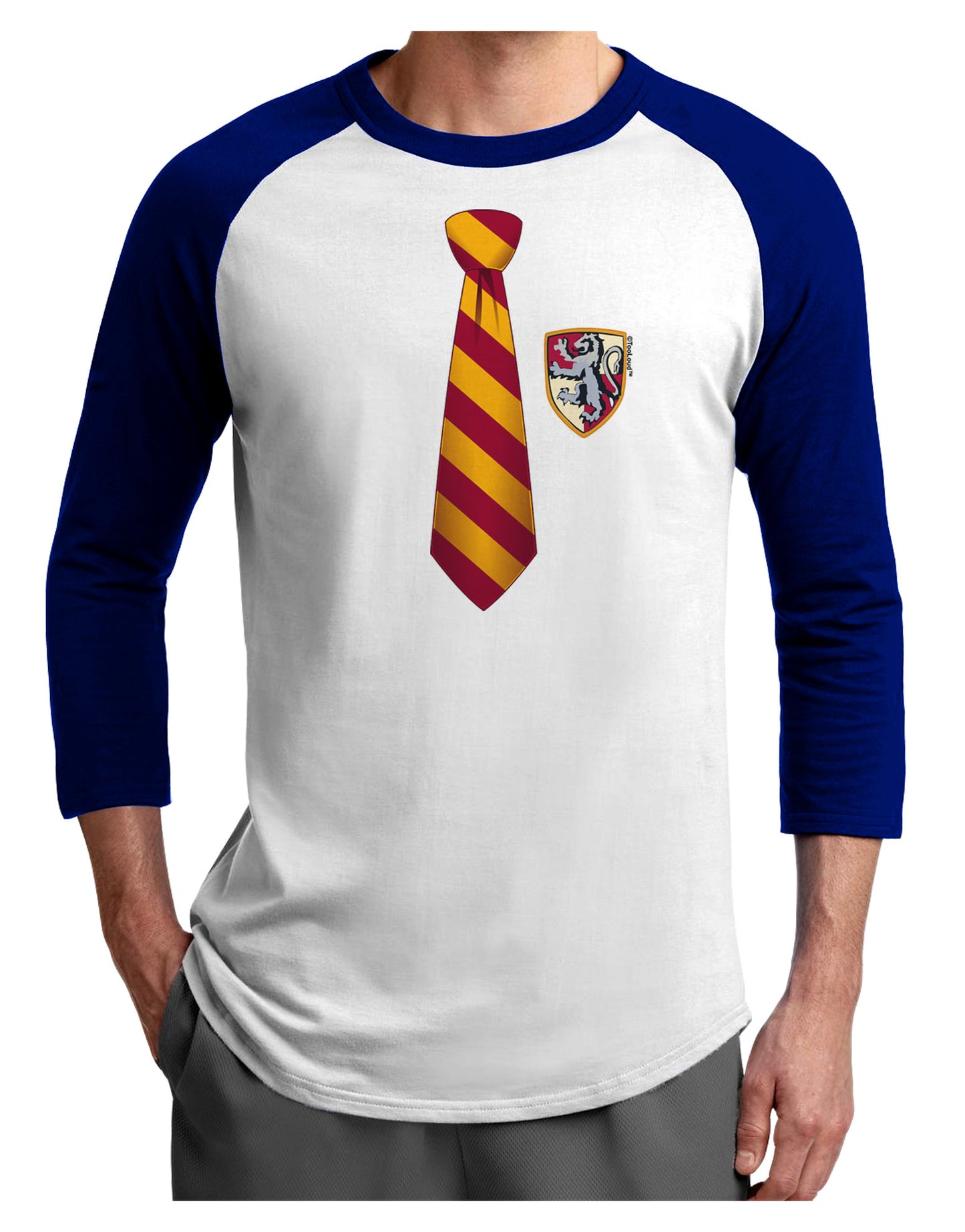 Wizard Tie Red and Yellow Adult Raglan Shirt-TooLoud-White-Royal-X-Small-Davson Sales