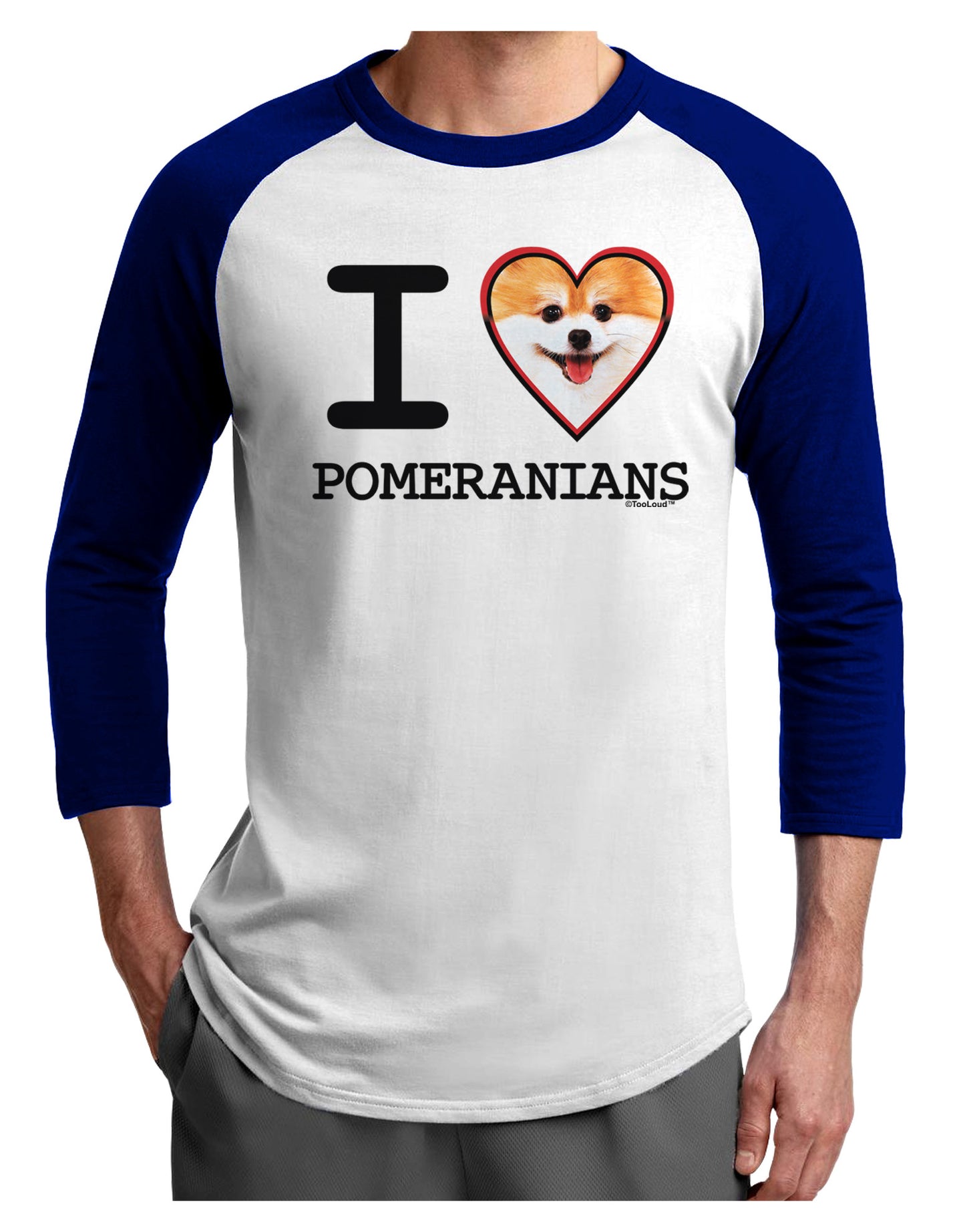 I Love Heart Pomeranians Adult Raglan Shirt-Raglan Shirt-TooLoud-White-Royal-X-Small-Davson Sales