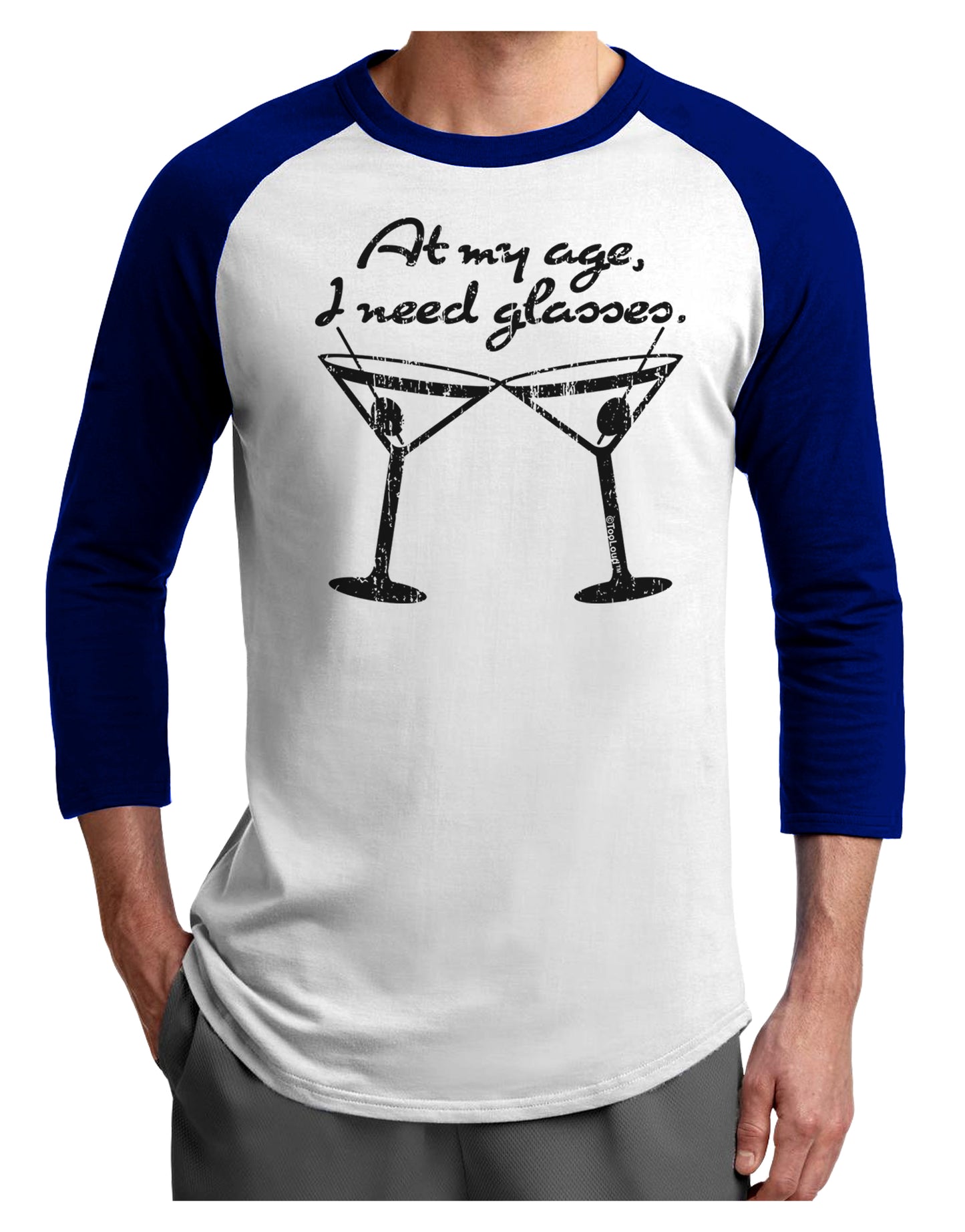 At My Age I Need Glasses - Martini Distressed Adult Raglan Shirt by TooLoud-TooLoud-White-Royal-X-Small-Davson Sales