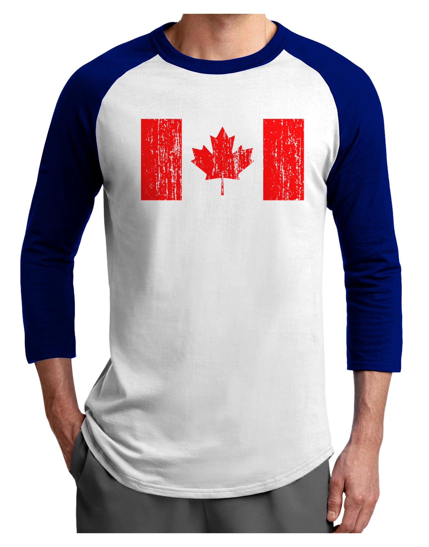 Distressed Canadian Flag Maple Leaf Adult Raglan Shirt-TooLoud-White-Royal-X-Small-Davson Sales