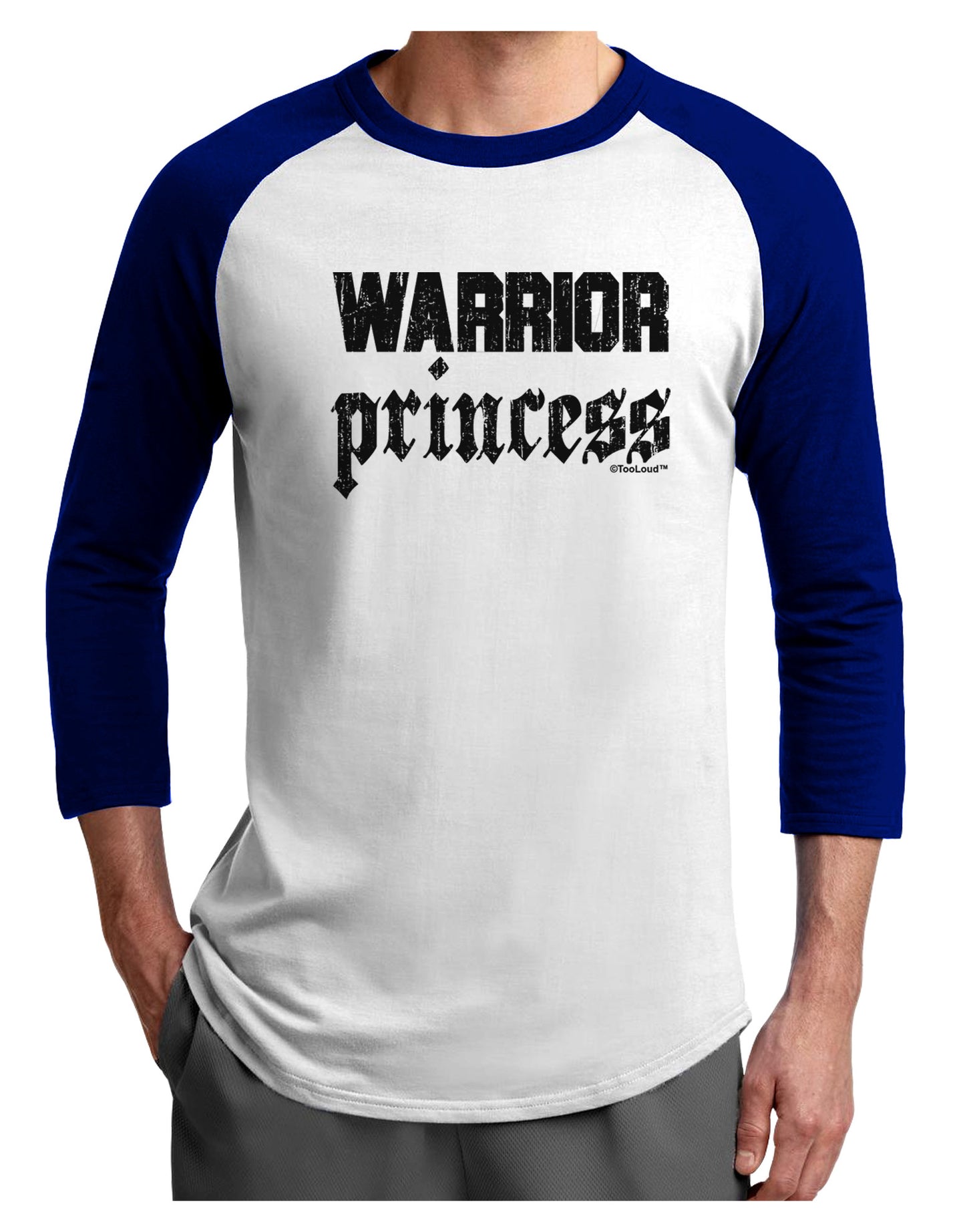 Warrior Princess Script Adult Raglan Shirt-TooLoud-White-Royal-X-Small-Davson Sales