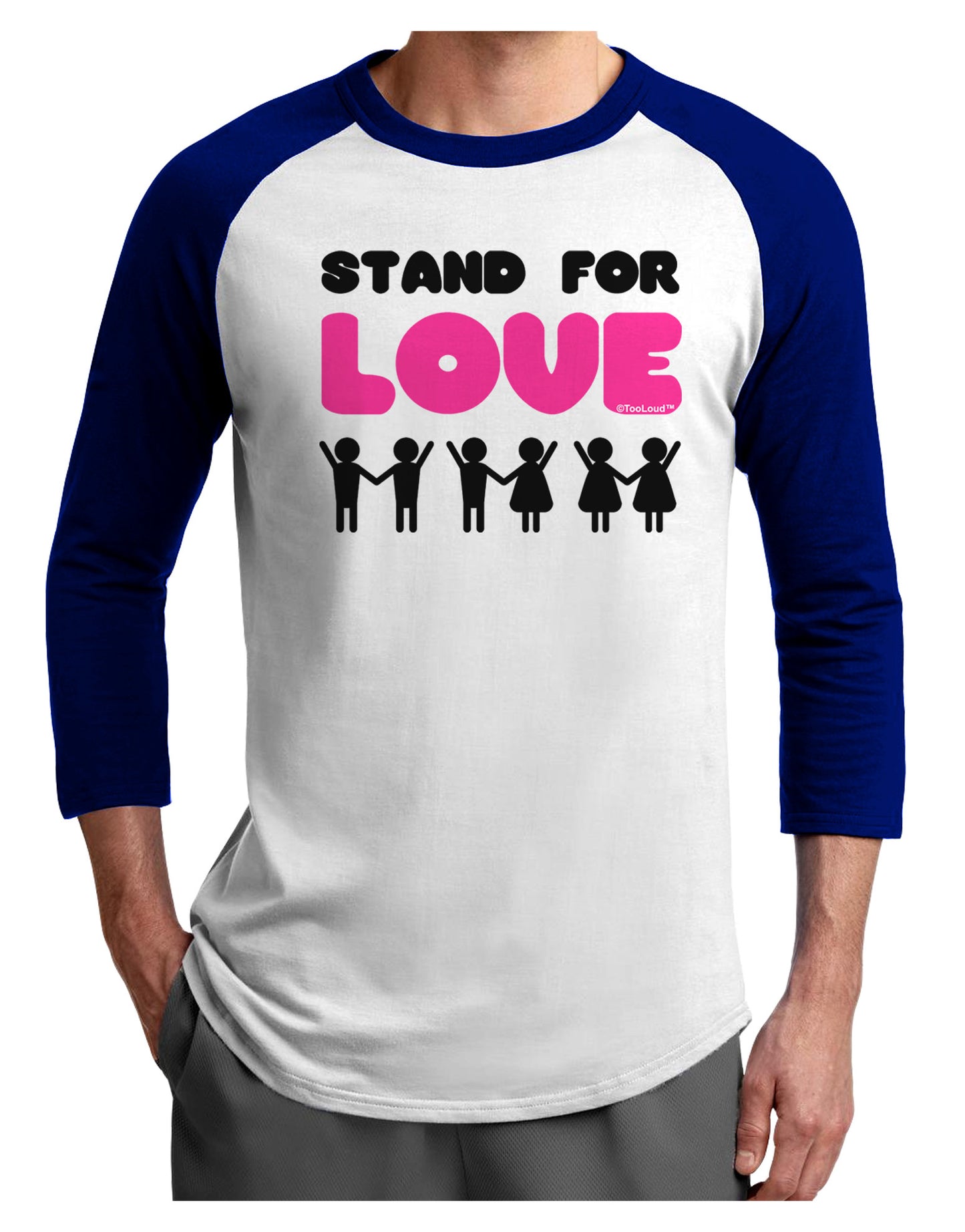 Stand For Love Pink Adult Raglan Shirt-TooLoud-White-Royal-X-Small-Davson Sales