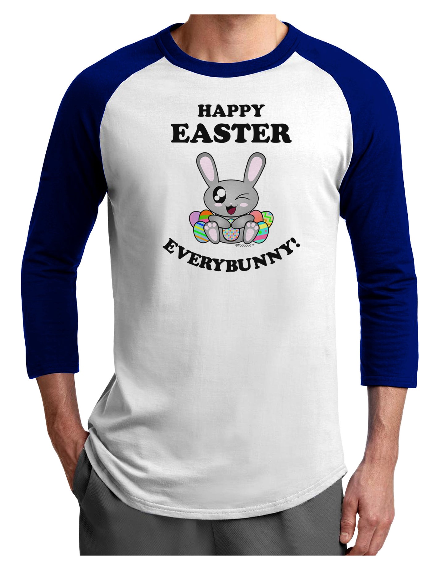 Happy Easter Everybunny Adult Raglan Shirt-TooLoud-White-Royal-X-Small-Davson Sales