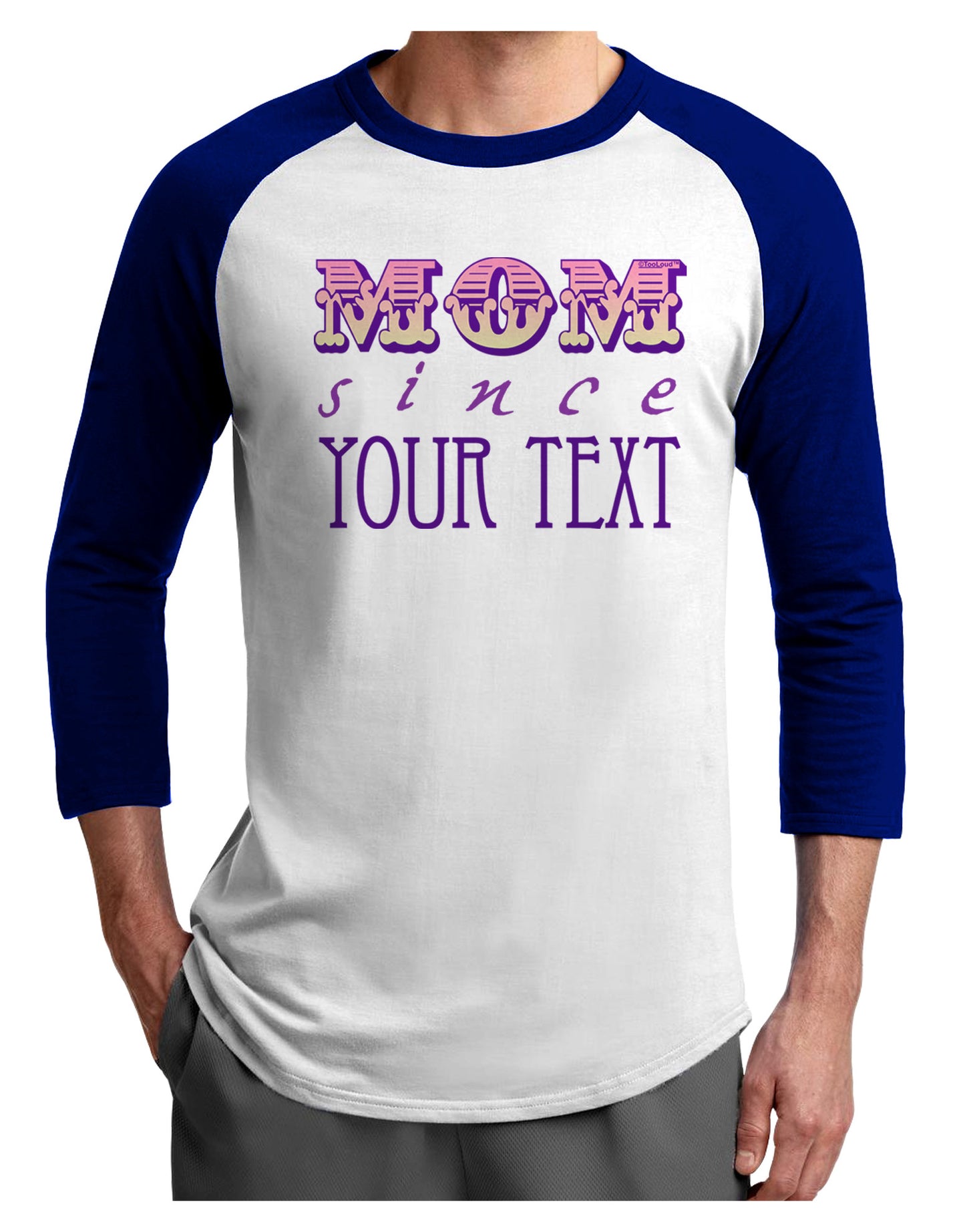 Personalized Mom Since ___ Adult Raglan Shirt-TooLoud-White-Royal-X-Small-Davson Sales