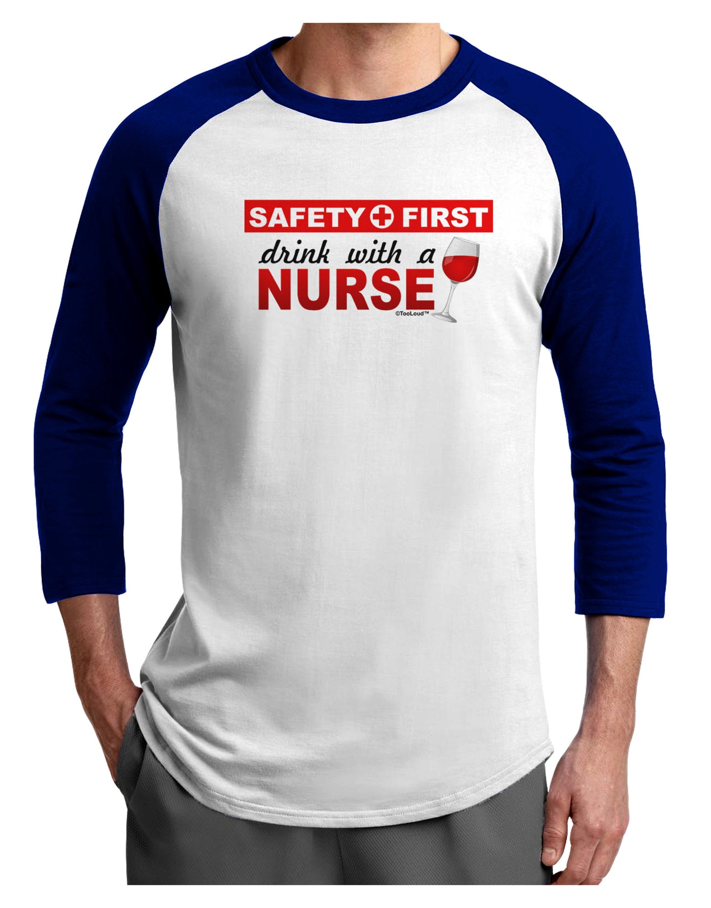 Drink With A Nurse Adult Raglan Shirt-TooLoud-White-Royal-X-Small-Davson Sales