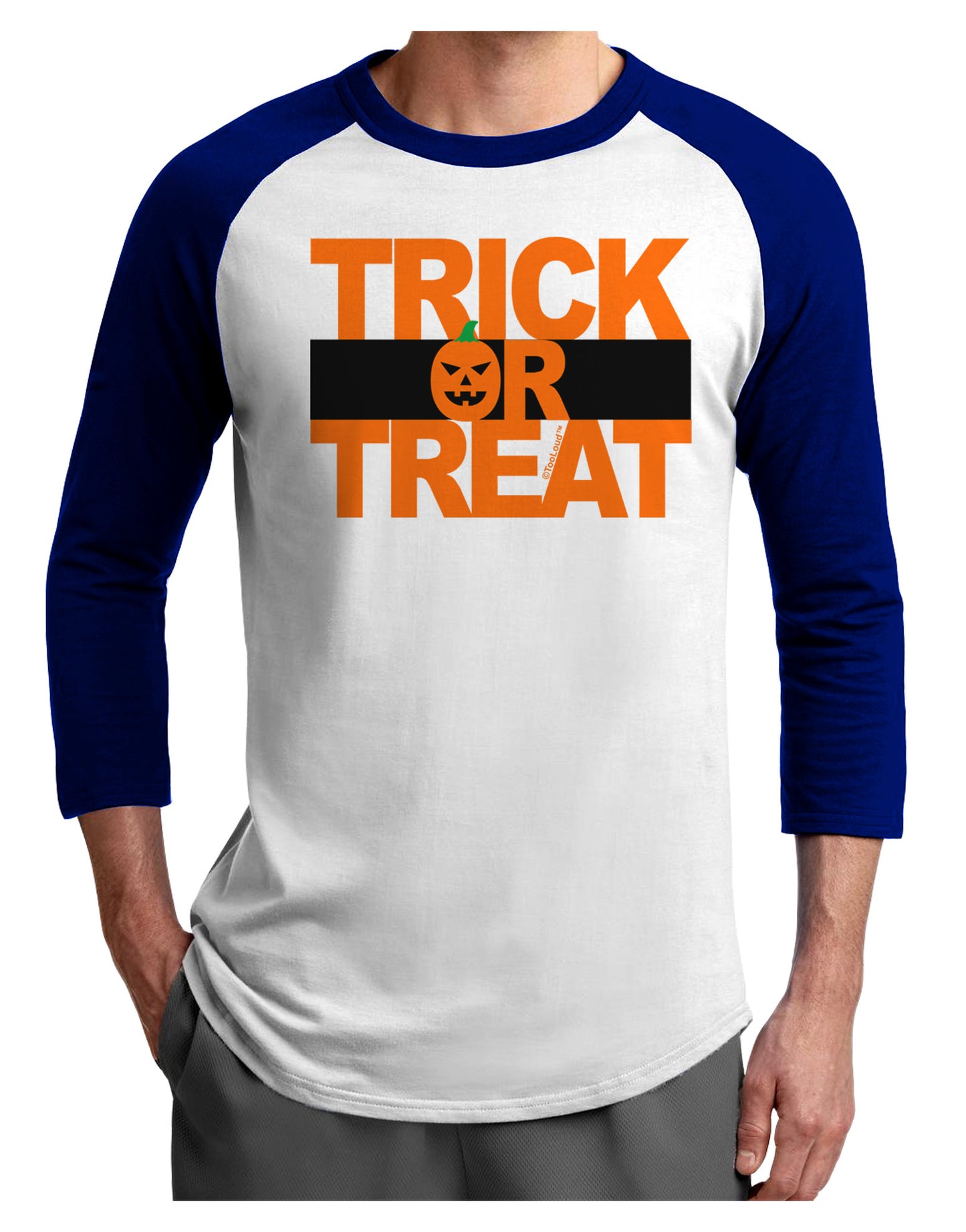 Trick or Treat Text Adult Raglan Shirt-Raglan Shirt-TooLoud-White-Royal-X-Small-Davson Sales