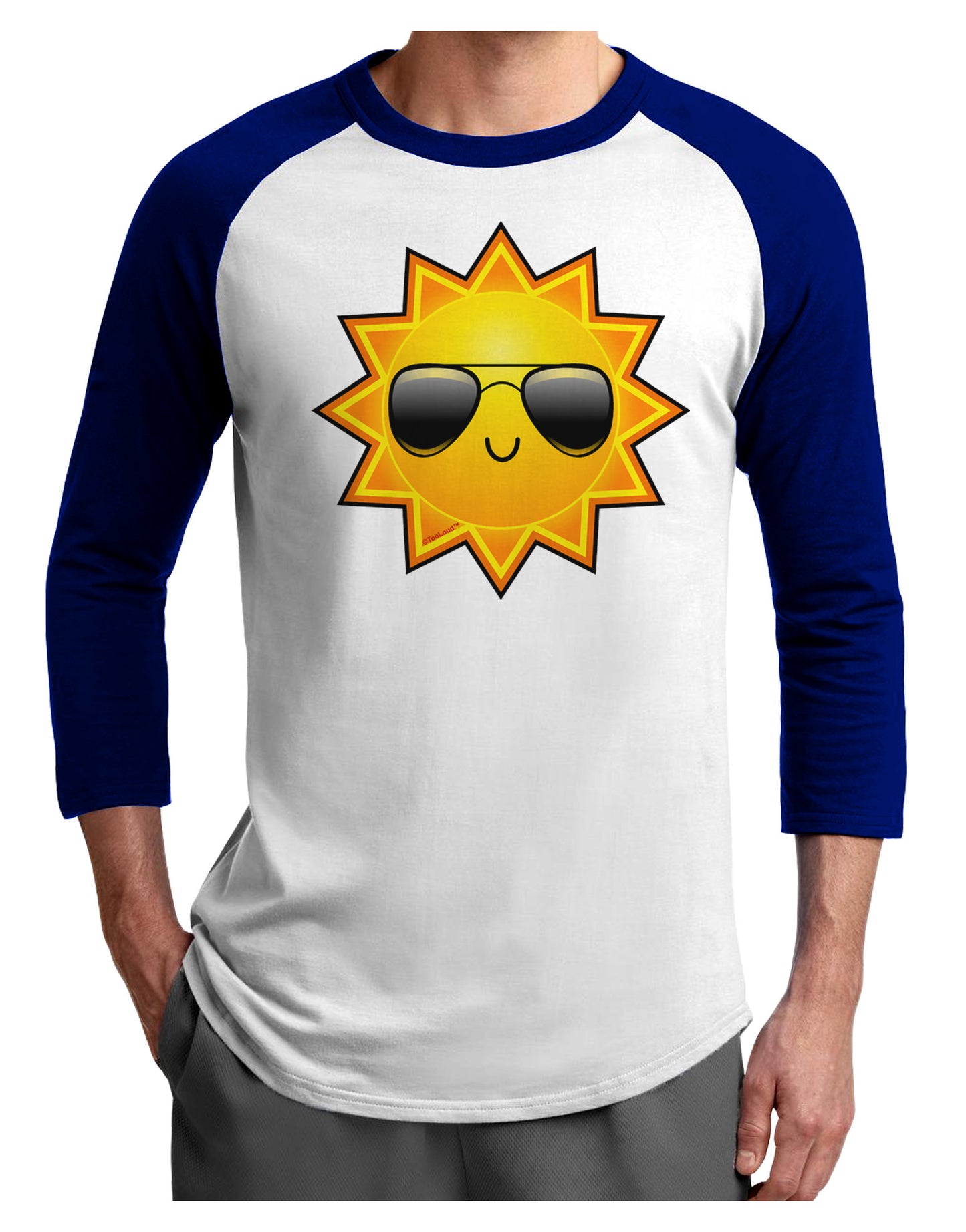 Sun With Sunglasses Adult Raglan Shirt-Raglan Shirt-TooLoud-White-Royal-X-Small-Davson Sales