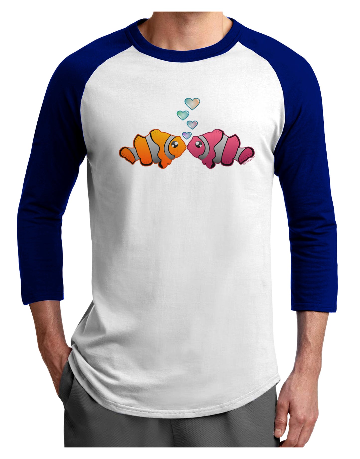 Kissy Clownfish Adult Raglan Shirt-Raglan Shirt-TooLoud-White-Royal-X-Small-Davson Sales