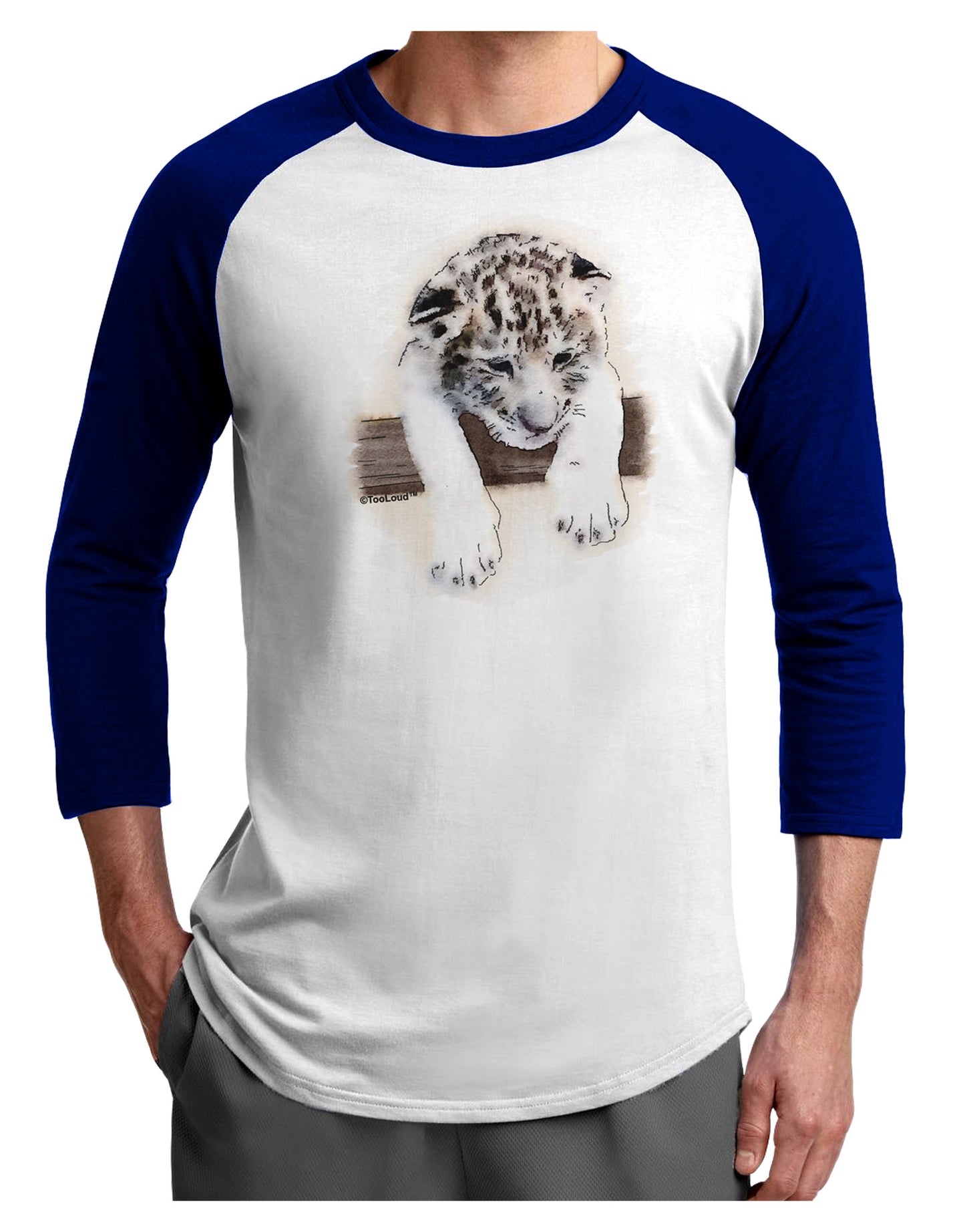 Leopard Cub Adult Raglan Shirt-TooLoud-White-Royal-X-Small-Davson Sales