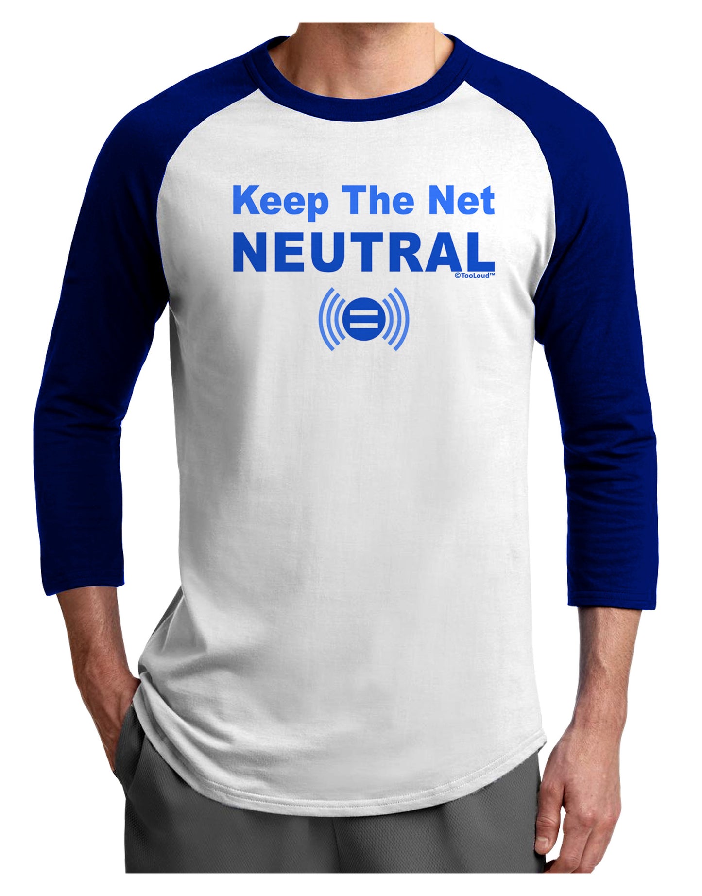 Keep the Net Neutral Adult Raglan Shirt-TooLoud-White-Royal-X-Small-Davson Sales