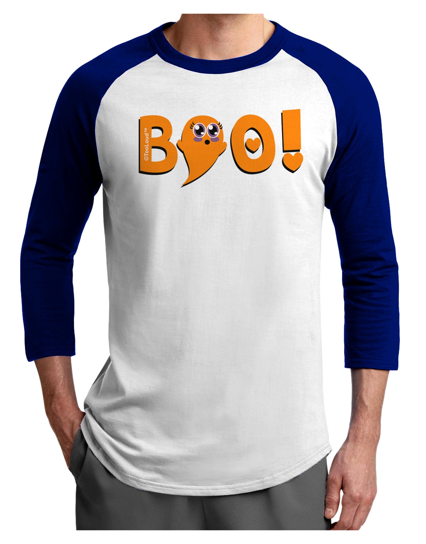 Cute Boo Text Orange Adult Raglan Shirt-Raglan Shirt-TooLoud-White-Royal-X-Small-Davson Sales