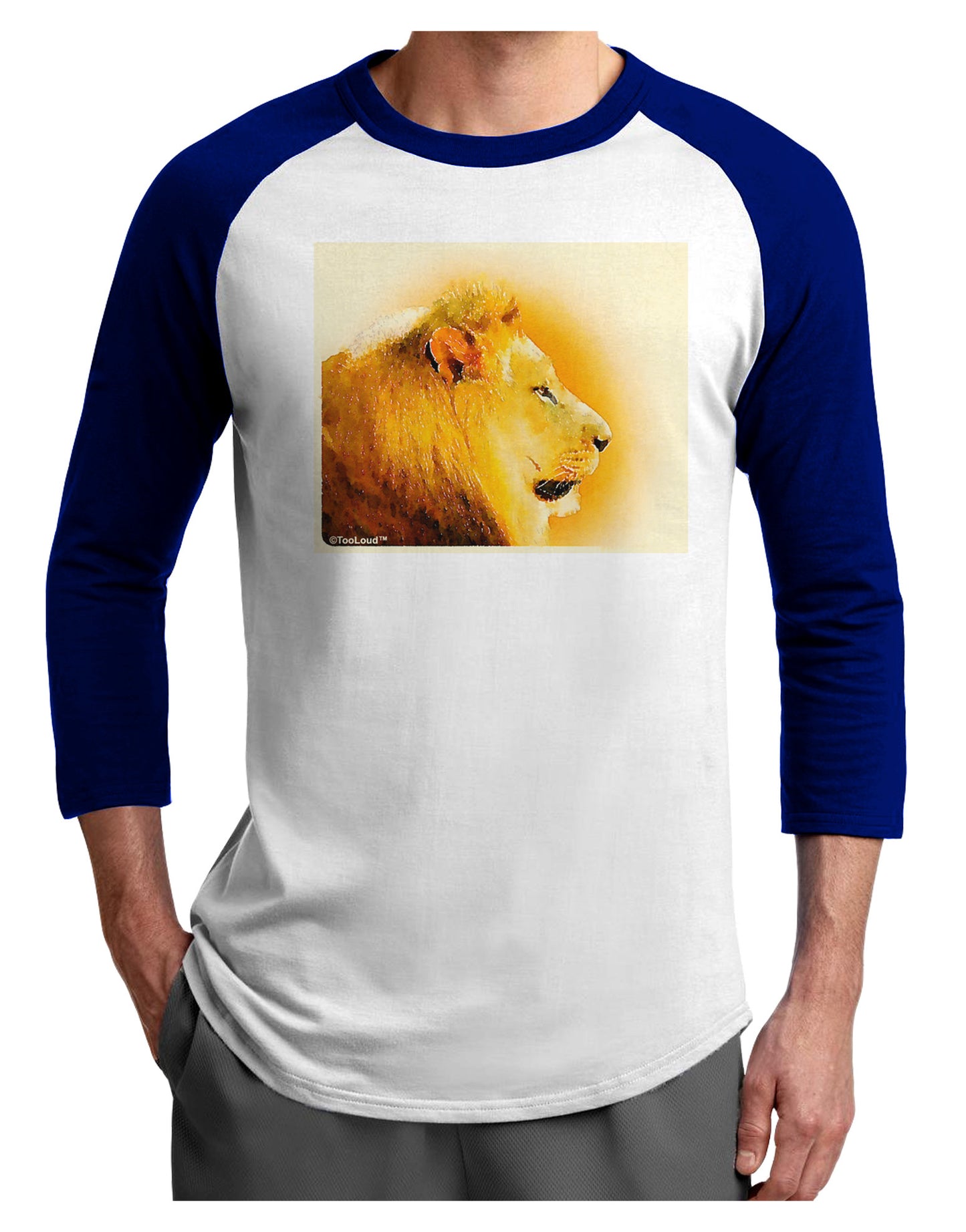 Lion Watercolor 3 Adult Raglan Shirt-TooLoud-White-Royal-X-Small-Davson Sales