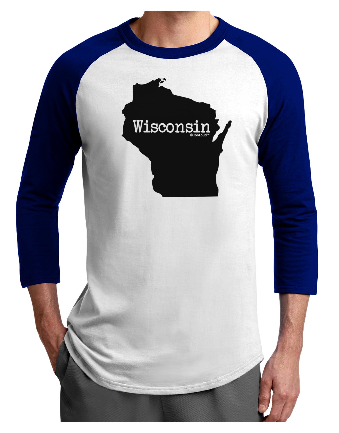 Wisconsin - United States Shape Adult Raglan Shirt-Raglan Shirt-TooLoud-White-Royal-X-Small-Davson Sales